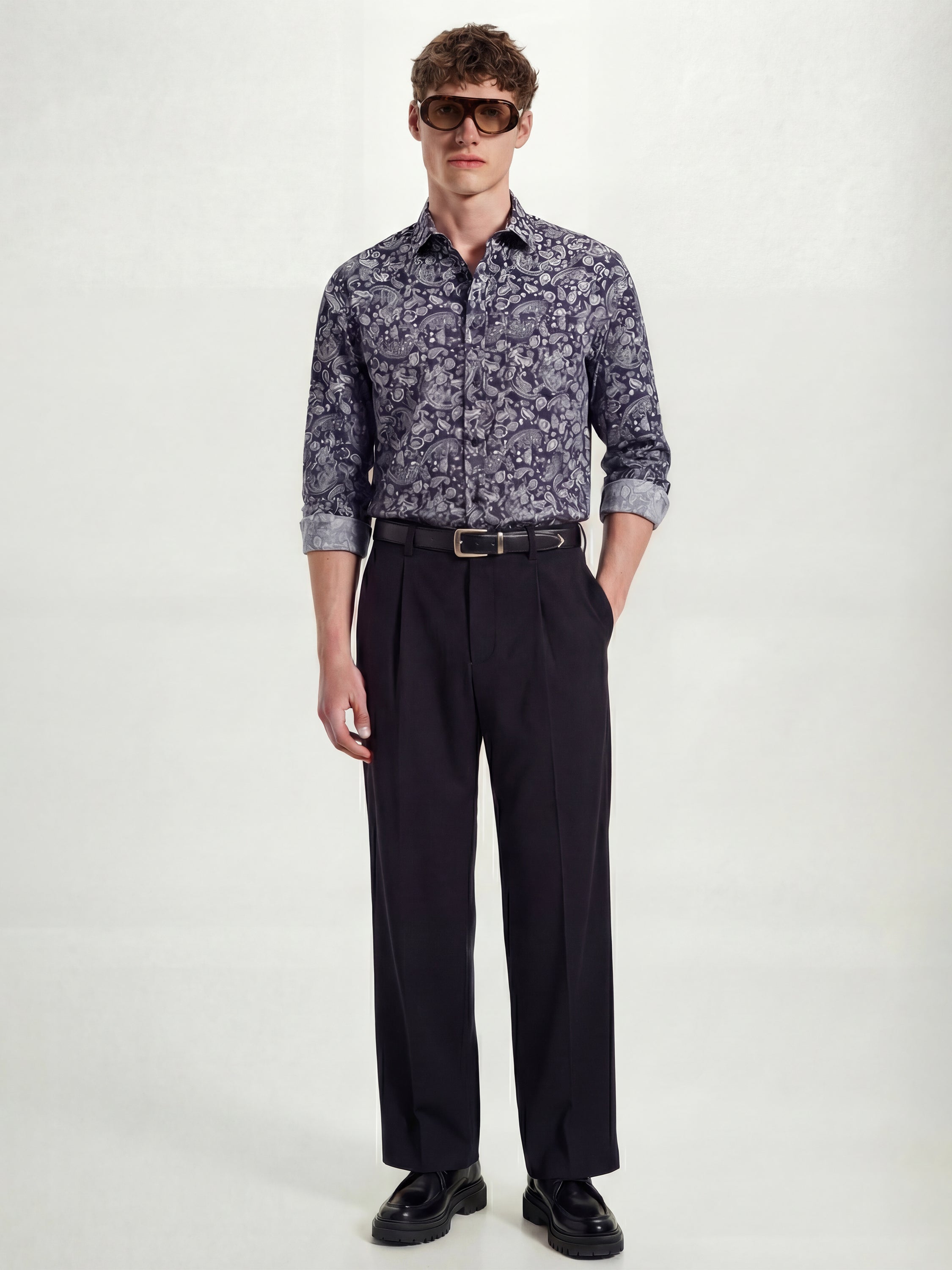 Highlander Men Navy Blue Printed Slim Fit Casual Shirt - Navy Blue - Image 2