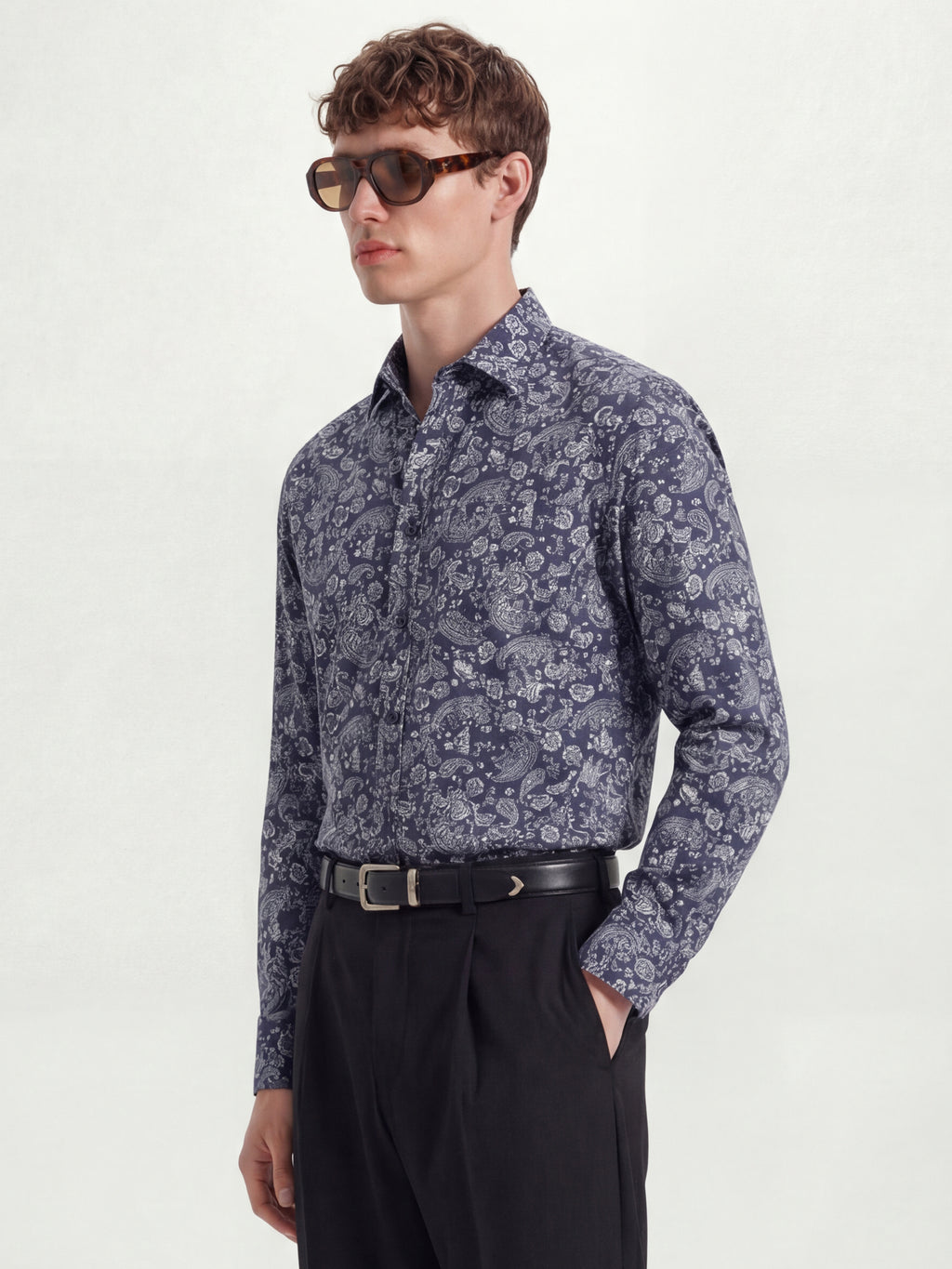 Highlander Men Navy Blue Printed Slim Fit Casual Shirt - Navy Blue - Image 4