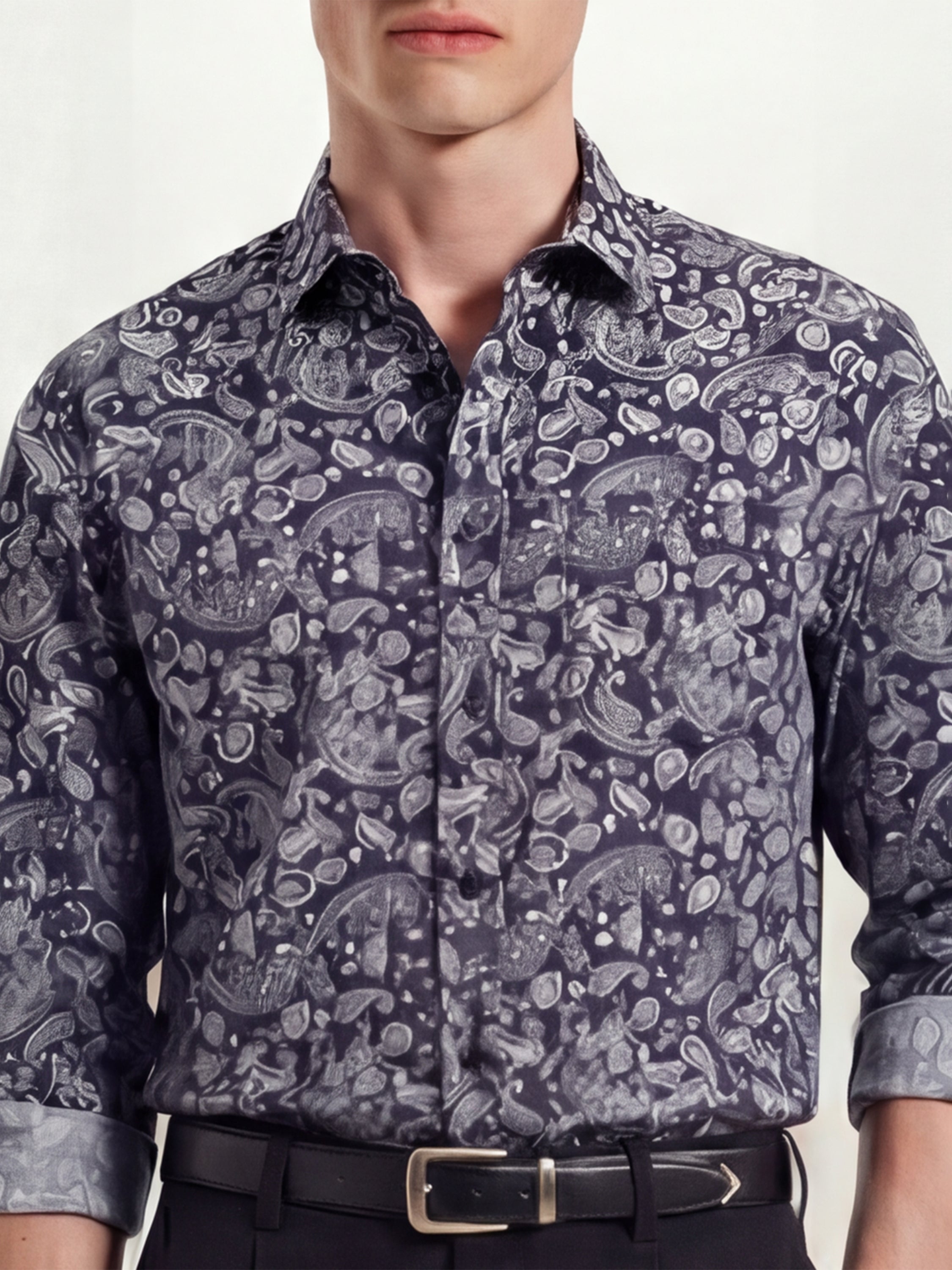 Highlander Men Navy Blue Printed Slim Fit Casual Shirt - Navy Blue - Image 5