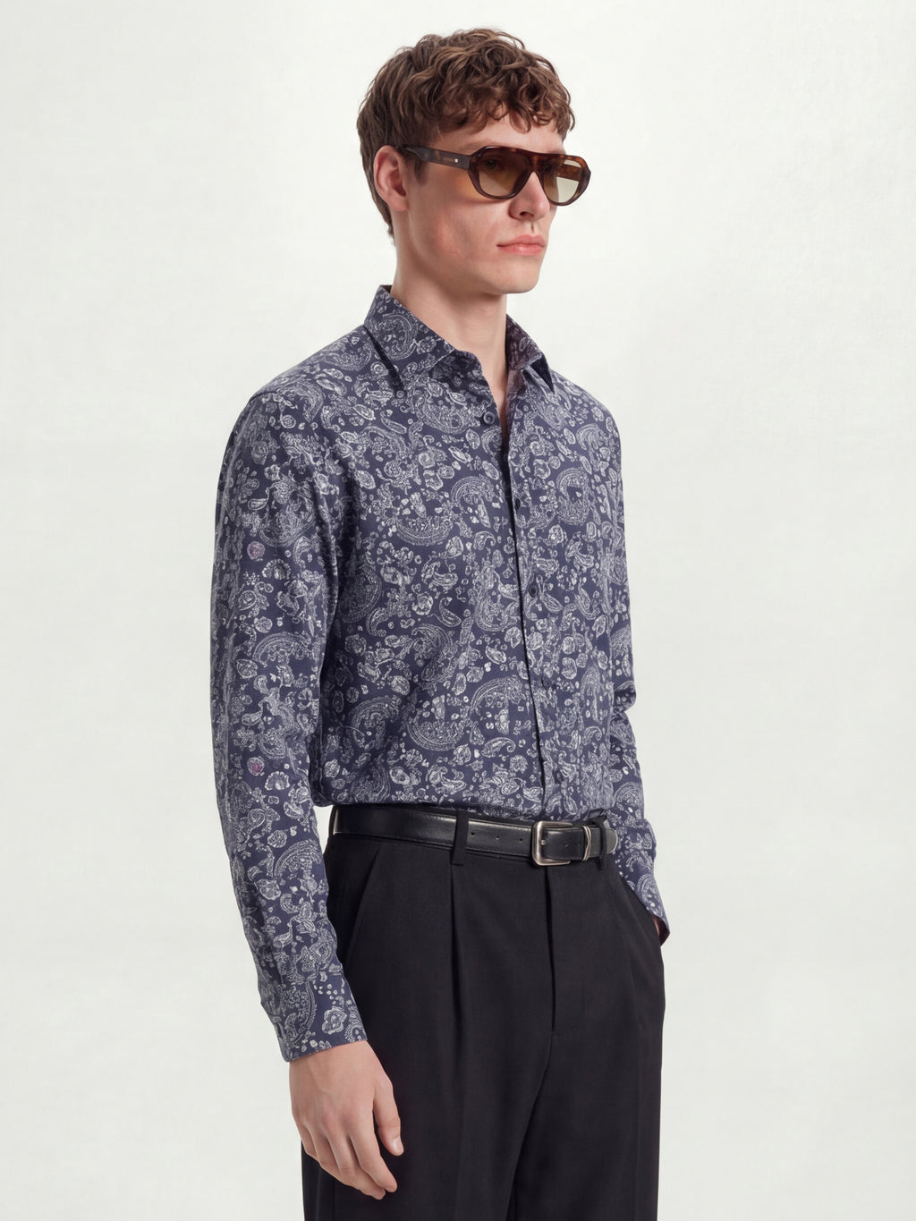 Highlander Men Navy Blue Printed Slim Fit Casual Shirt - Navy Blue - Image 6