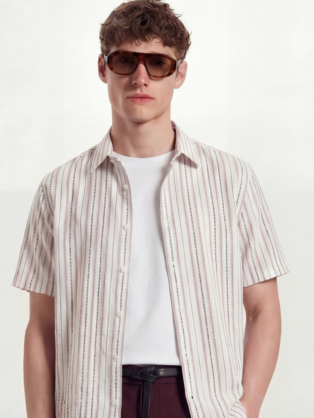 Highlander Men Cream Striped Relaxed Fit Casual Shirt - Cream - Image 1