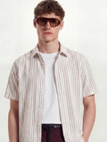 Highlander Men Cream Striped Relaxed Fit Casual Shirt - Cream - Image 1