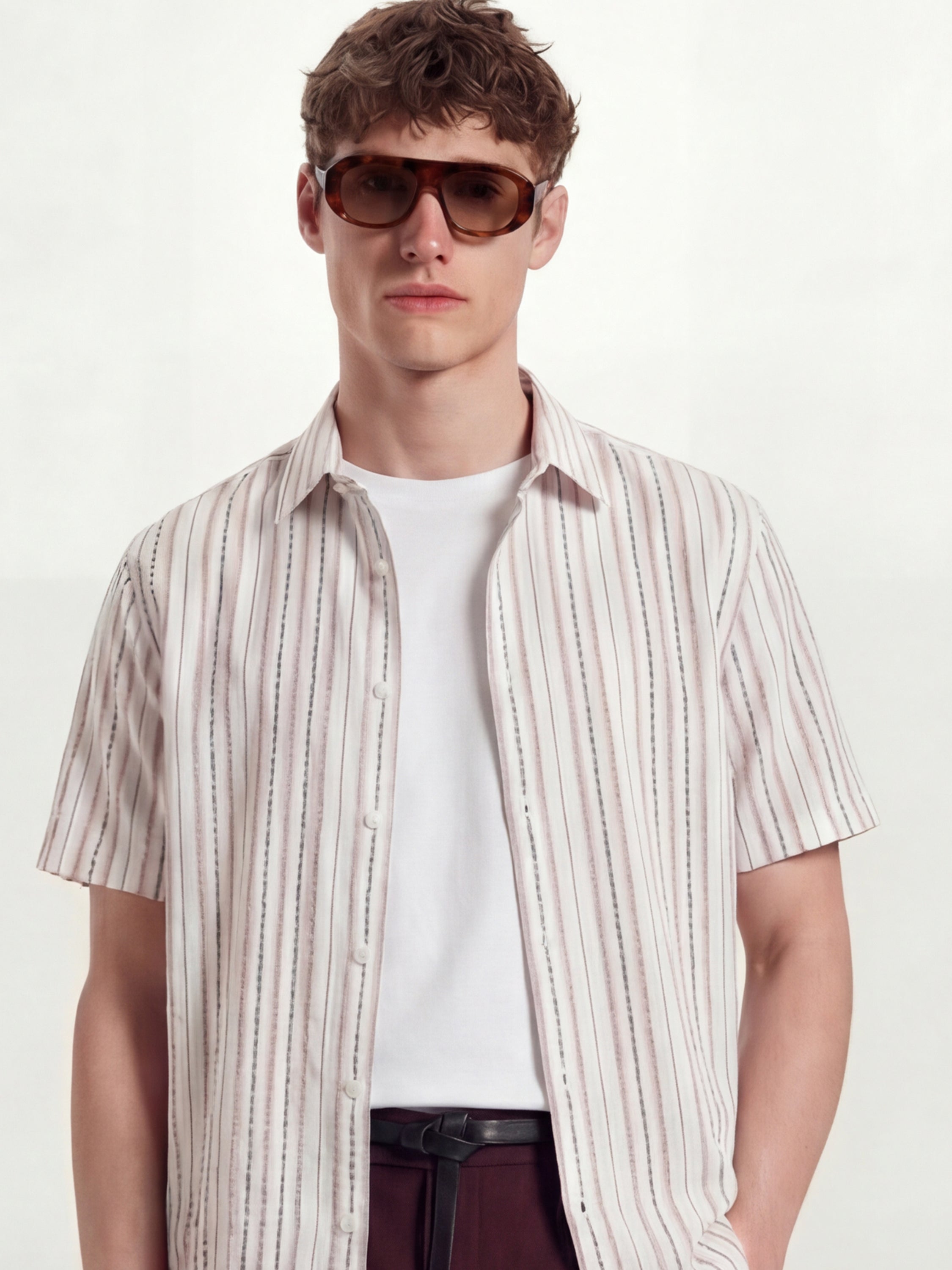 Highlander Men Cream Striped Relaxed Fit Casual Shirt - Cream - Image 1