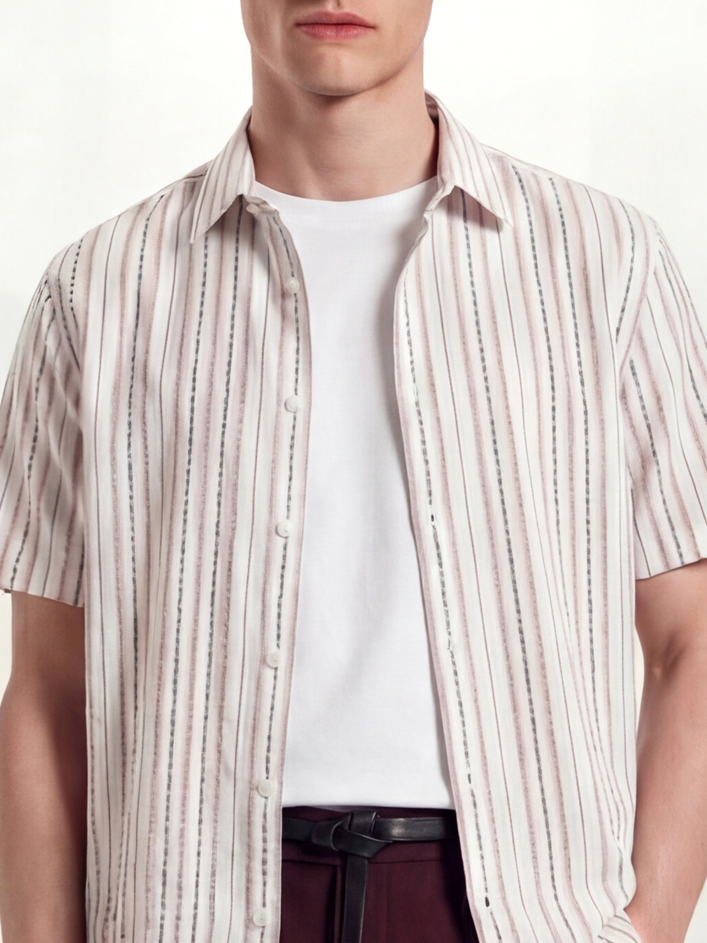 Highlander Men Cream Striped Relaxed Fit Casual Shirt - Cream - Image 5