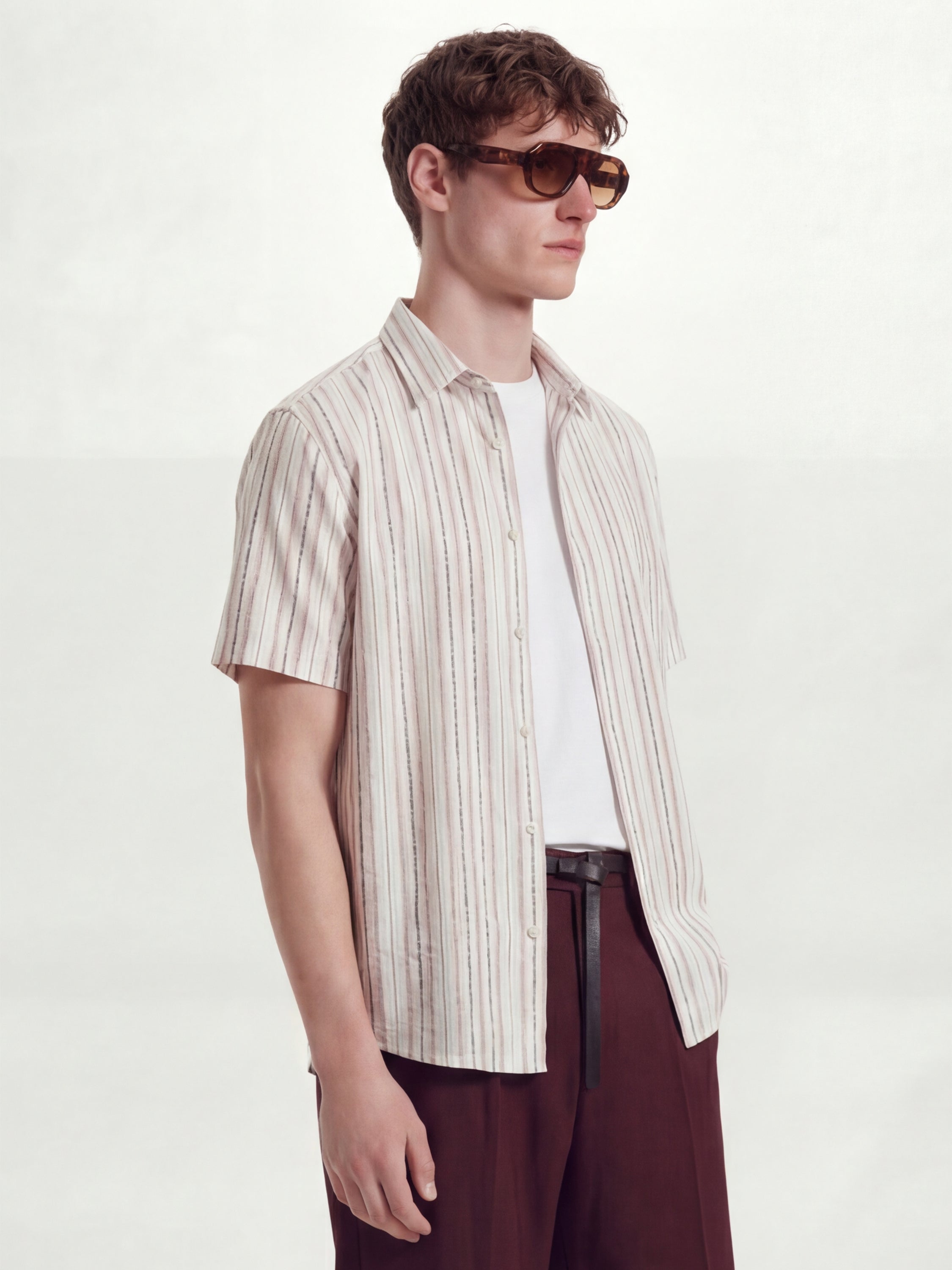 Highlander Men Cream Striped Relaxed Fit Casual Shirt - Cream - Image 6