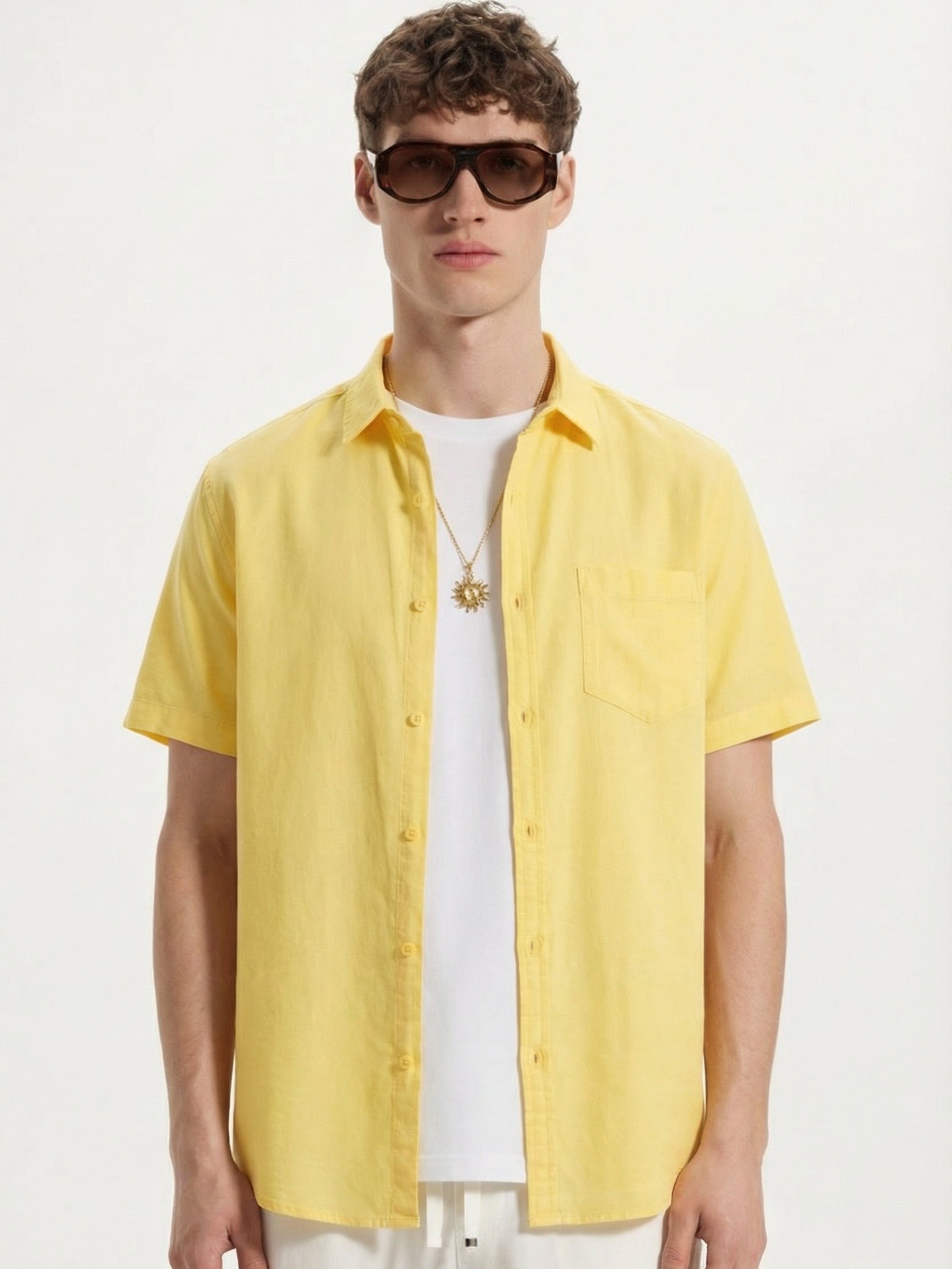 Highlander Men Yellow Solid Slim Fit Casual Shirt - Yellow - Image 1