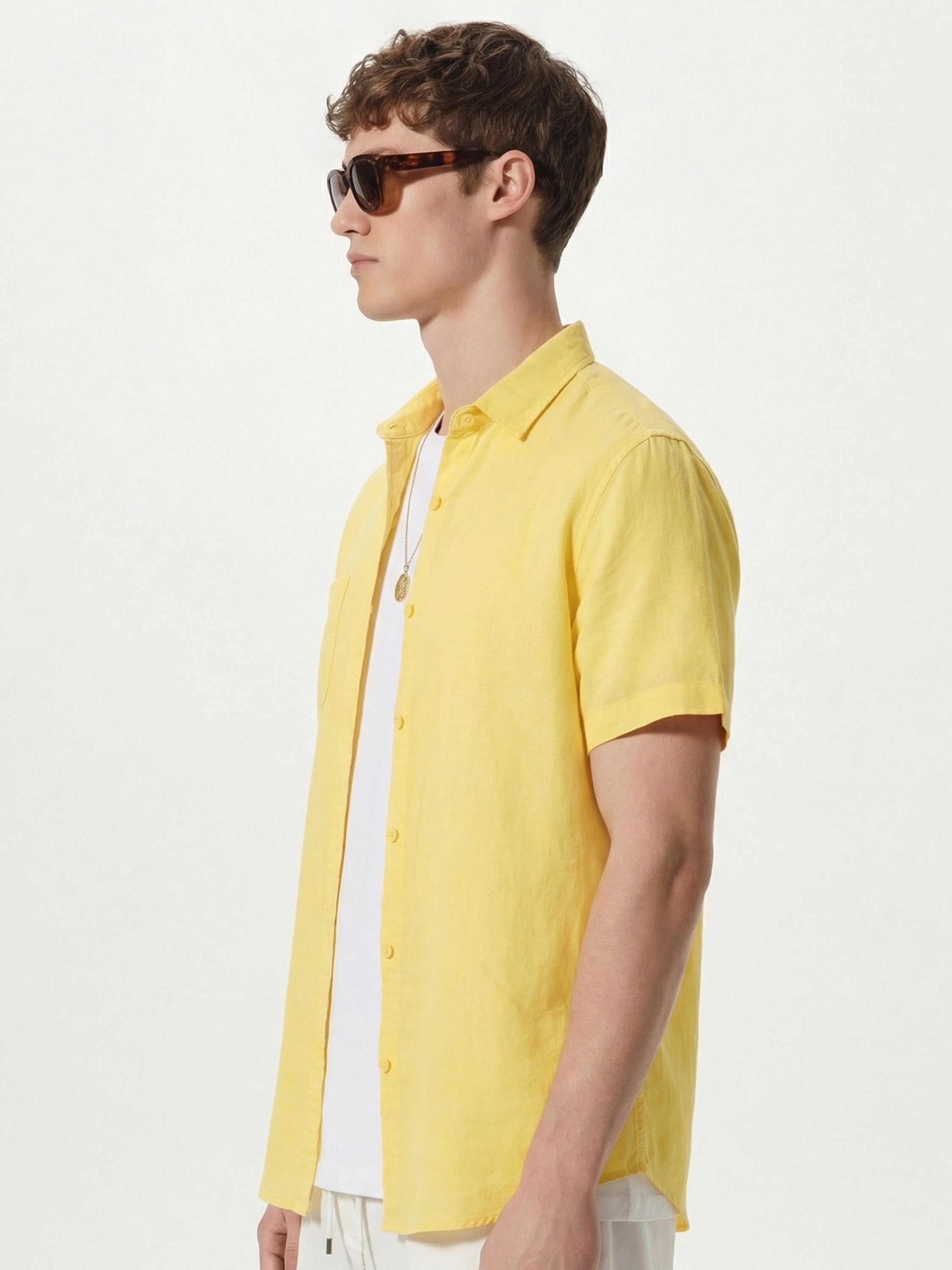 Highlander Men Yellow Solid Slim Fit Casual Shirt - Yellow - Image 5