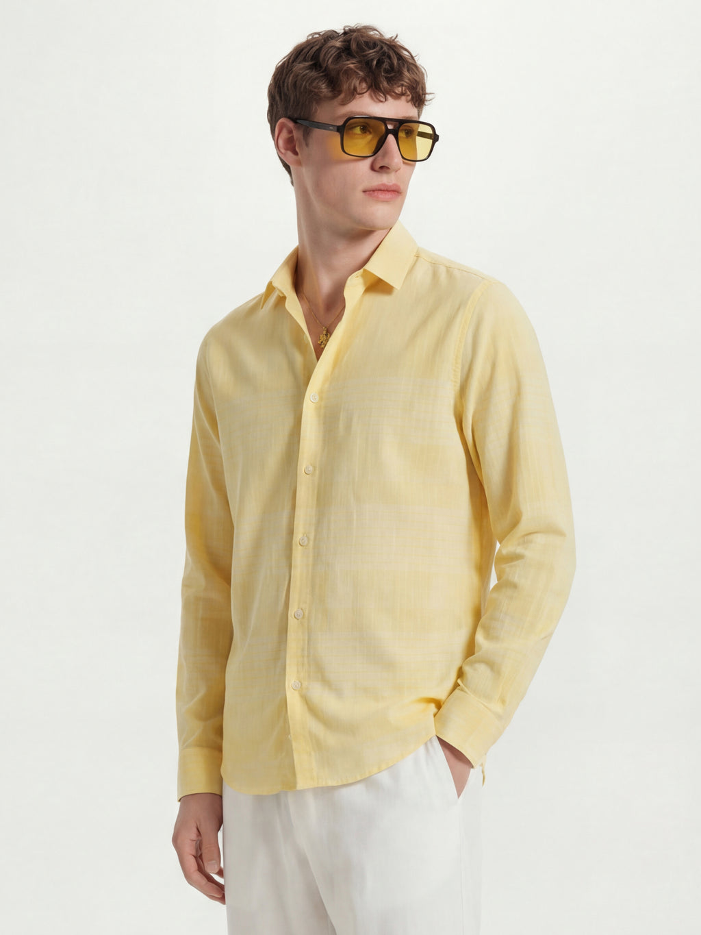 Highlander Men Yellow Checked Slim Fit Casual Shirt - Yellow - Image 4