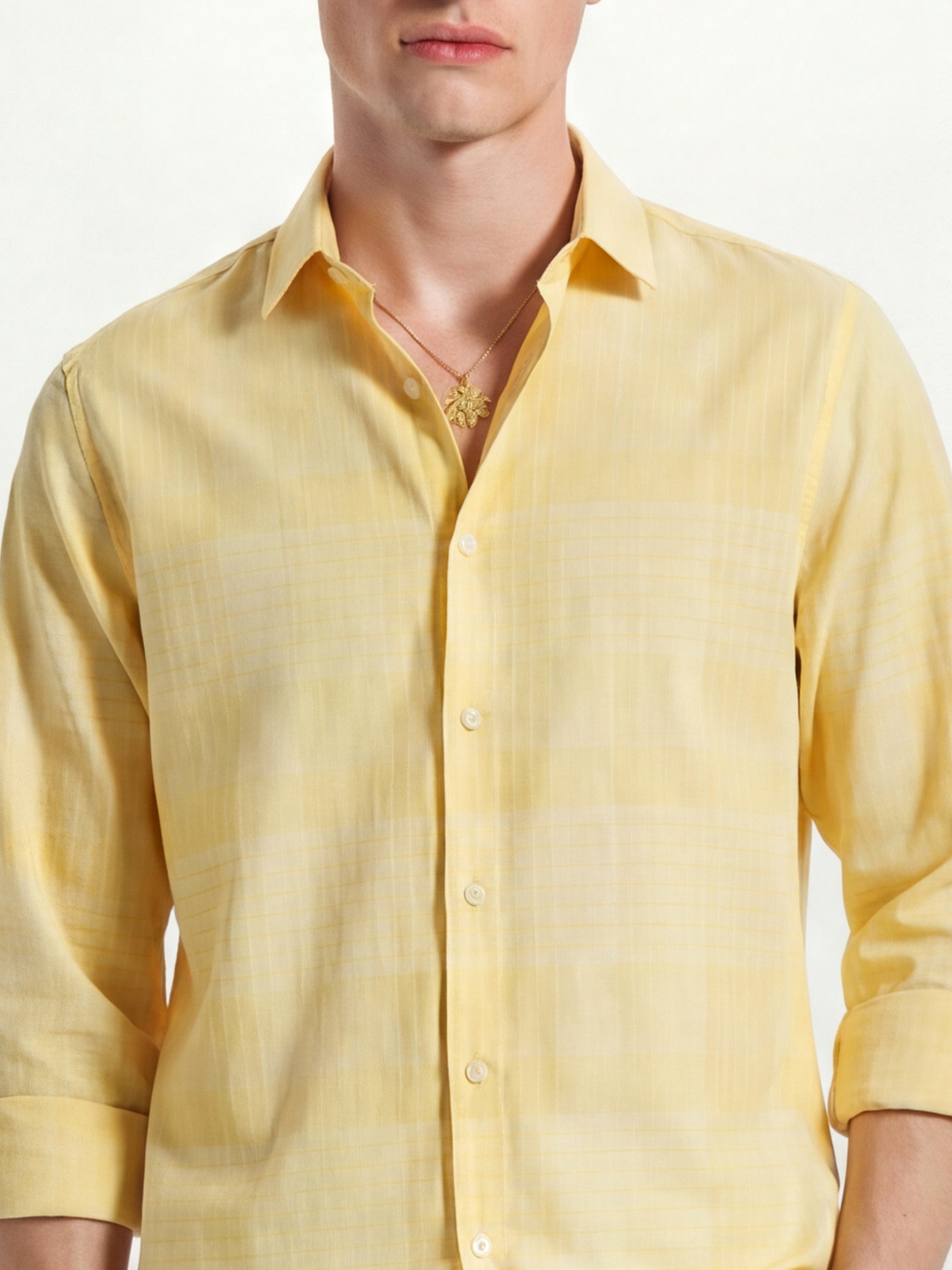 Highlander Men Yellow Checked Slim Fit Casual Shirt - Yellow - Image 5