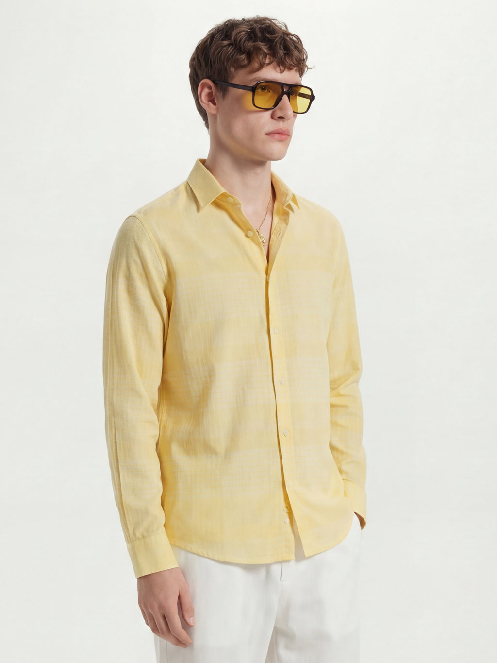Highlander Men Yellow Checked Slim Fit Casual Shirt - Yellow - Image 6