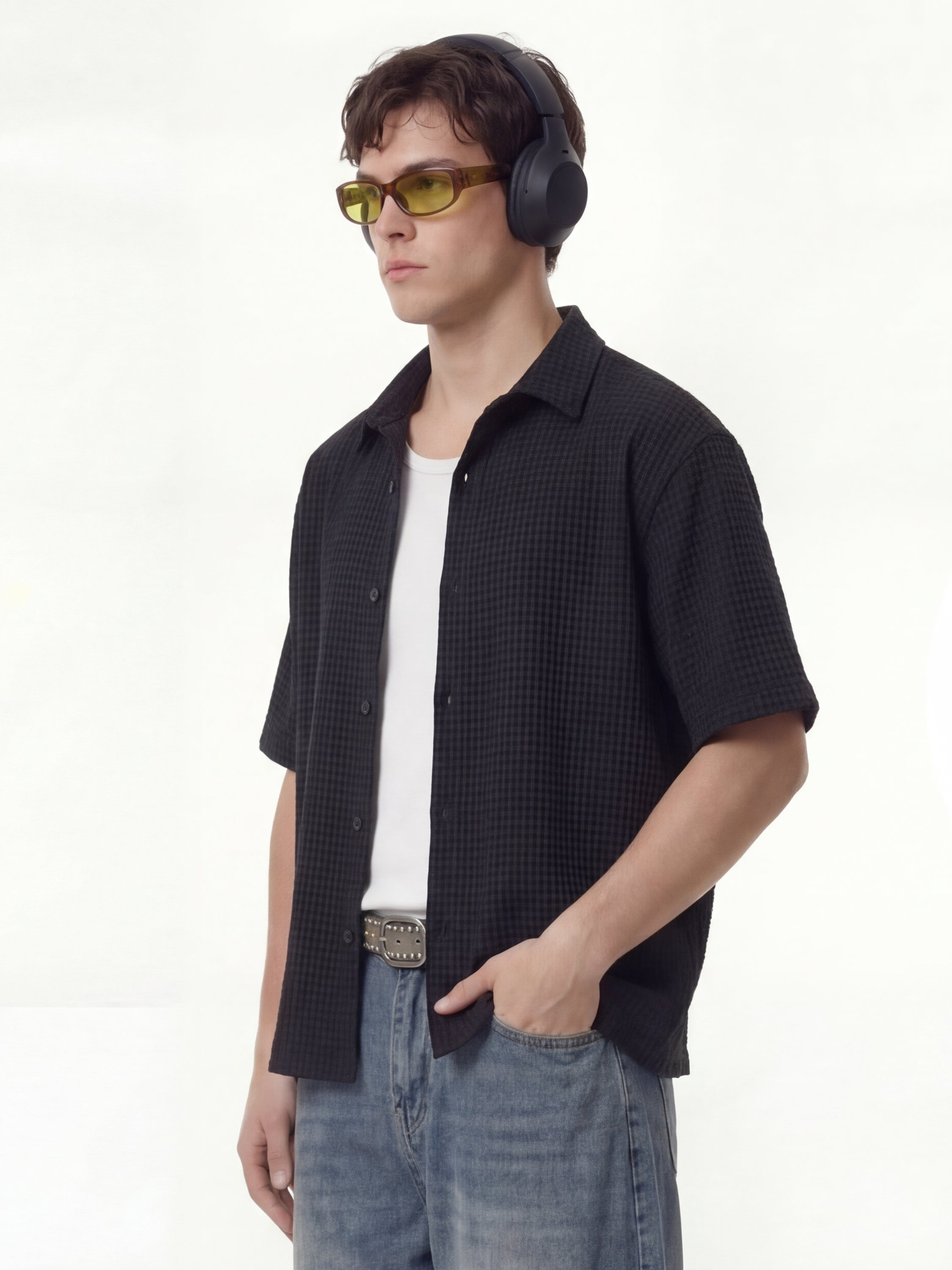 Highlander Men Black Self Design Boxy Fit Casual Shirt - Black - Image 4