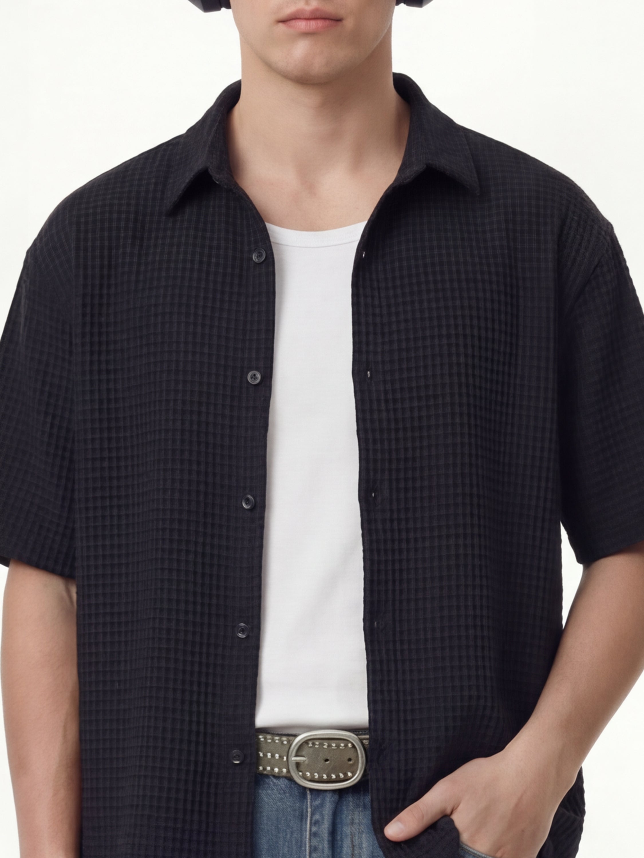 Highlander Men Black Self Design Boxy Fit Casual Shirt - Black - Image 5