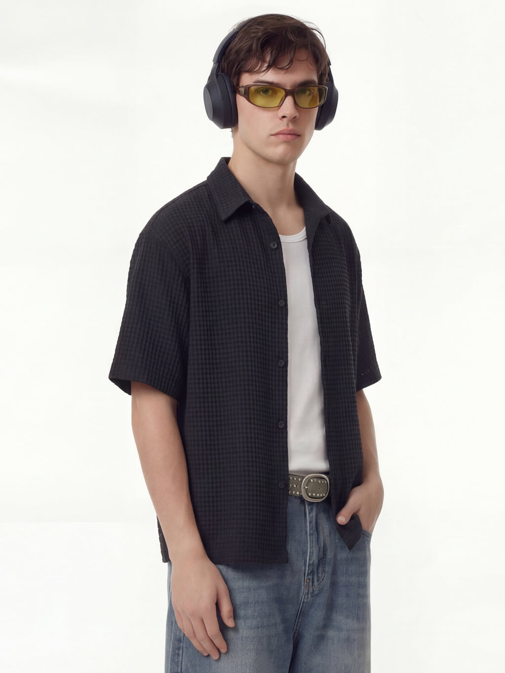 Highlander Men Black Self Design Boxy Fit Casual Shirt - Black - Image 6