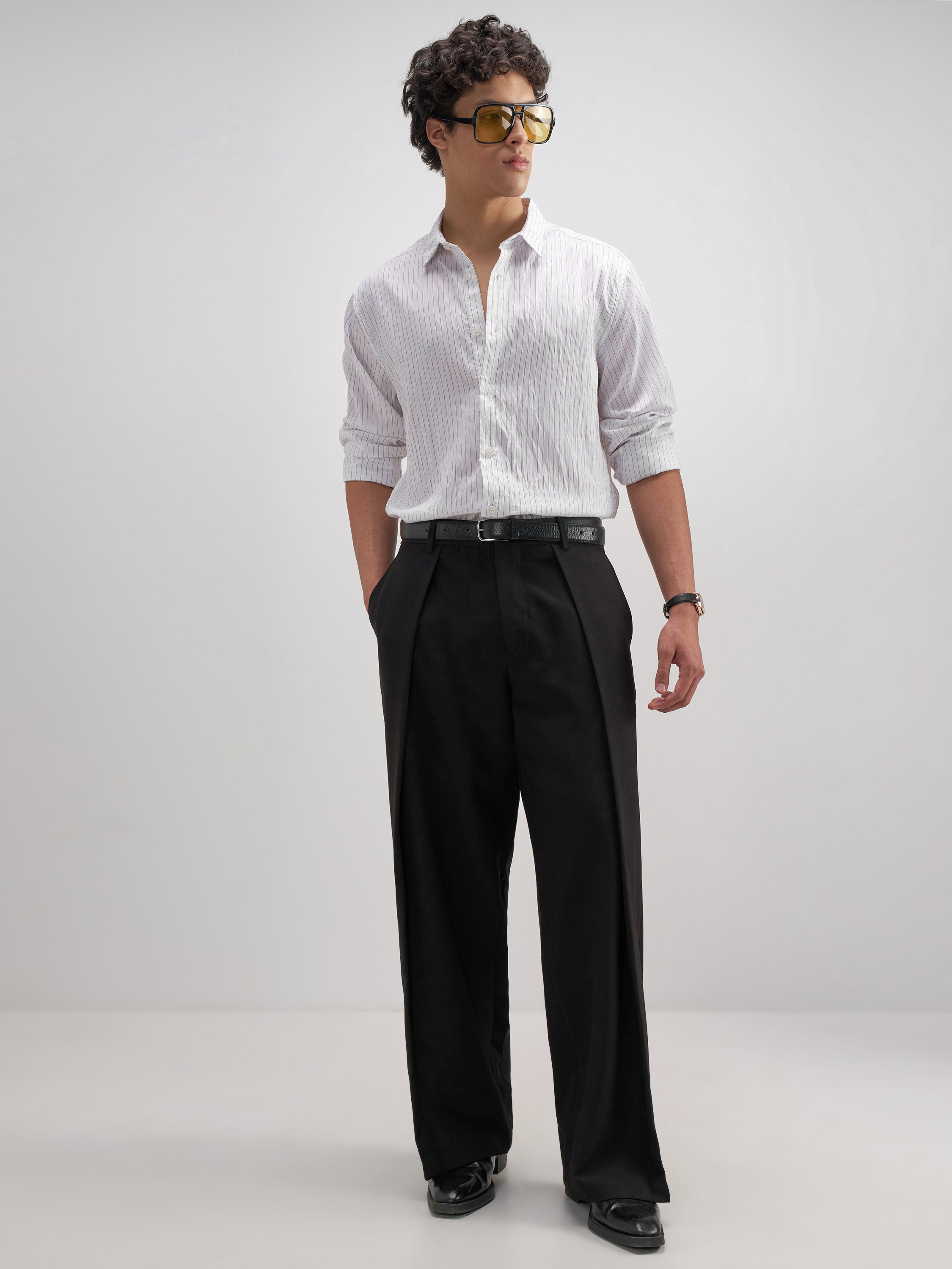 Highlander Men White Crushed Slim Fit Casual Shirt - White - Image 2