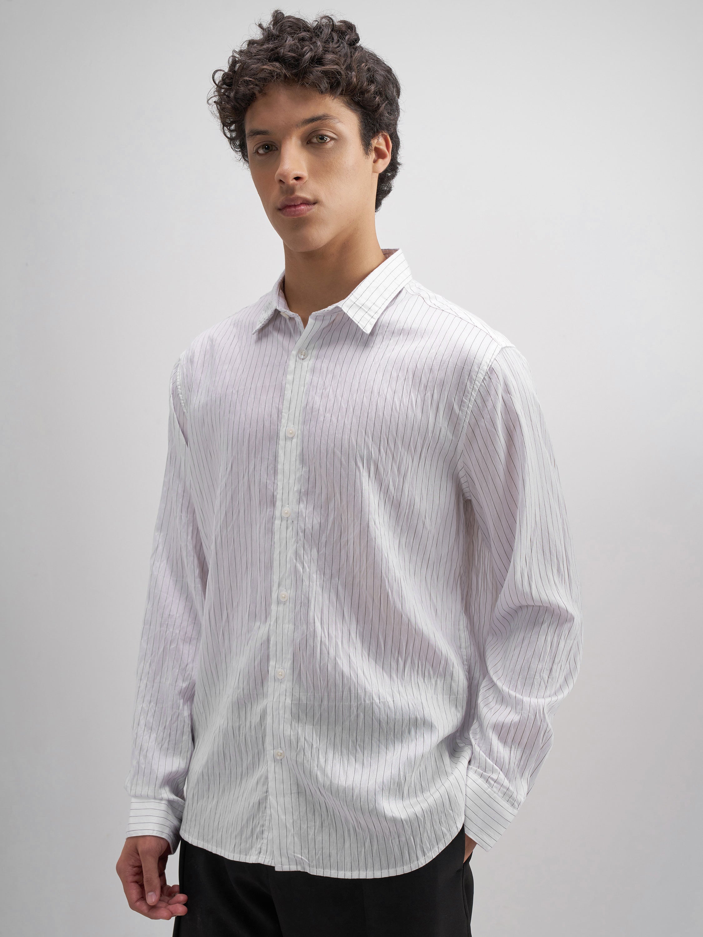 Highlander Men White Crushed Slim Fit Casual Shirt - White - Image 4