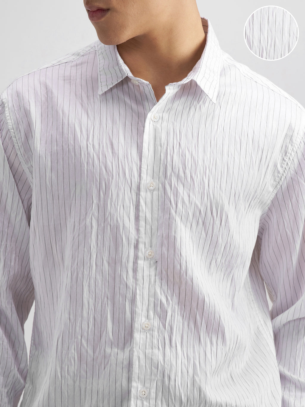 Highlander Men White Crushed Slim Fit Casual Shirt - White - Image 5