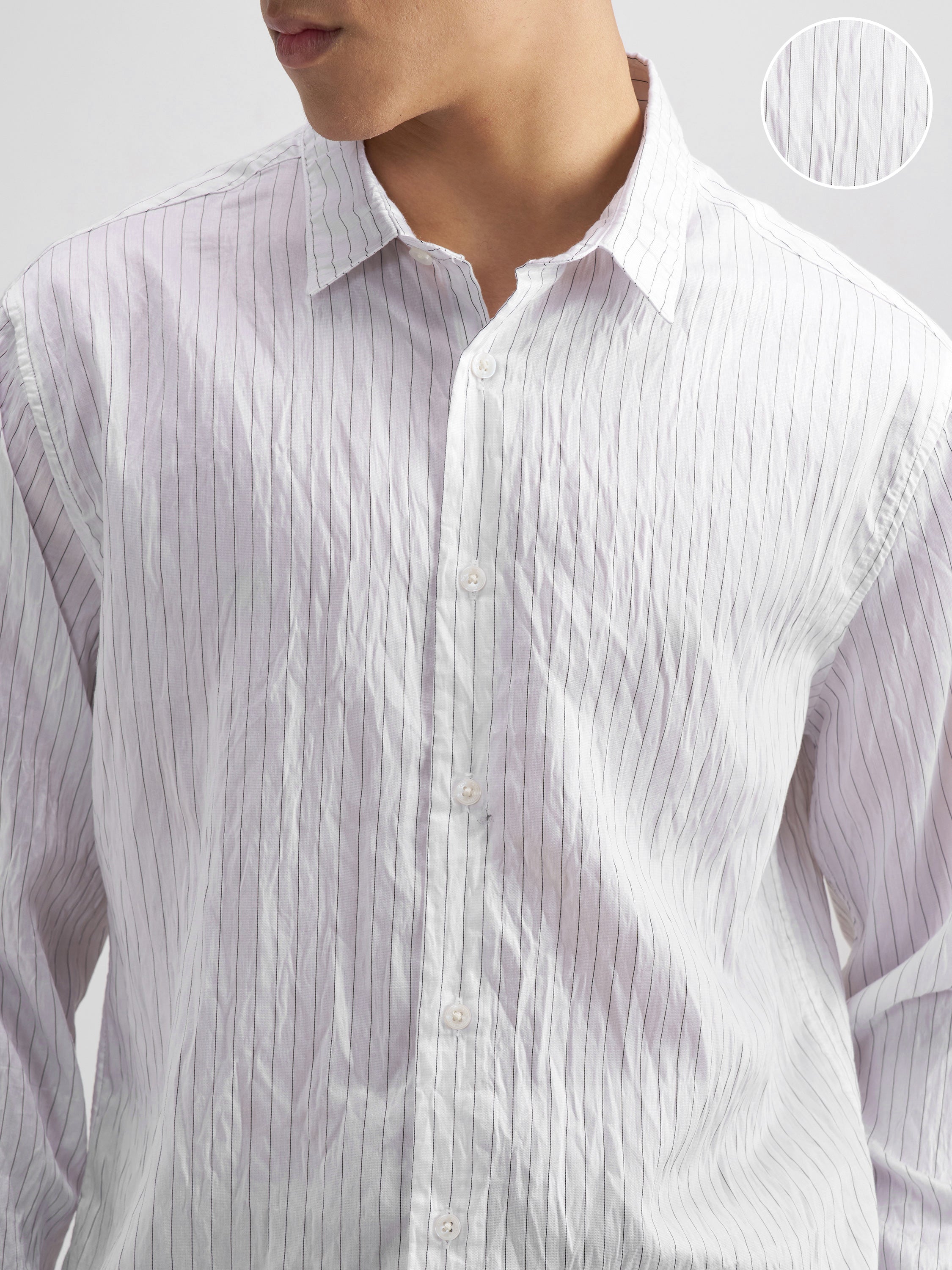 Highlander Men White Crushed Slim Fit Casual Shirt - White - Image 5