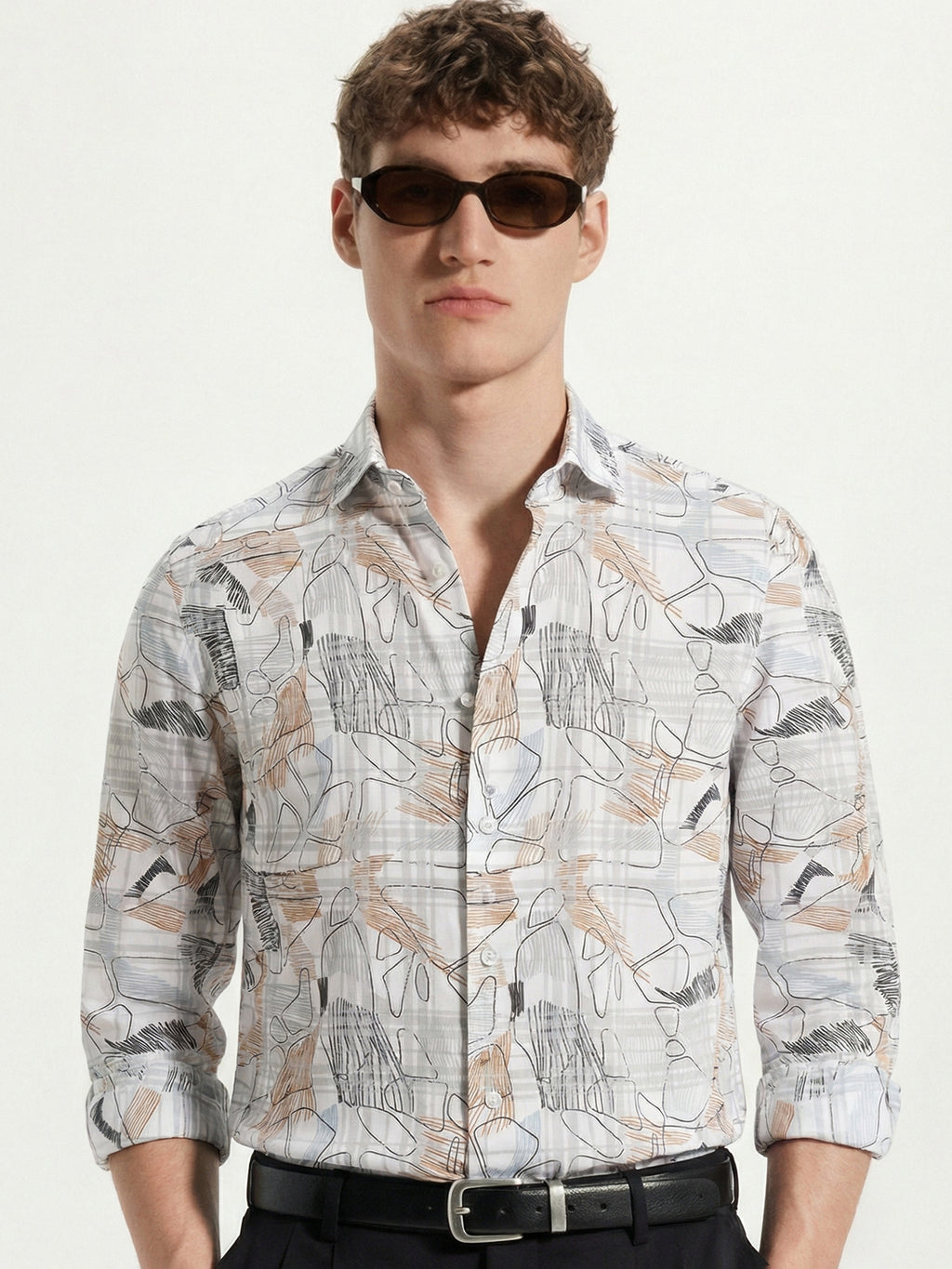 Highlander Men White Printed Slim Fit Casual Shirt - White - Image 1