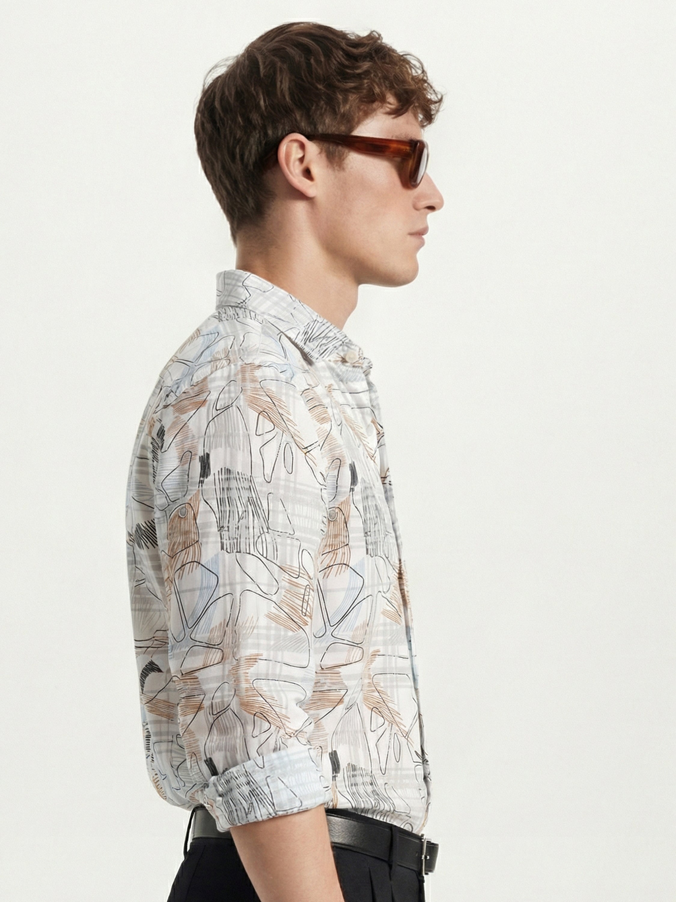 Highlander Men White Printed Slim Fit Casual Shirt - White - Image 5