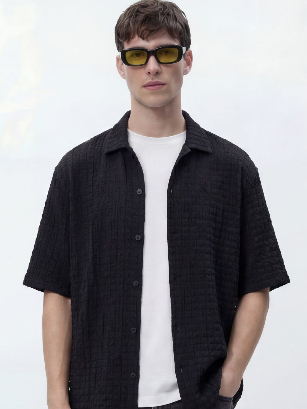 Highlander Men Black Self Design Relaxed Fit Casual Shirt - Black - Image 1