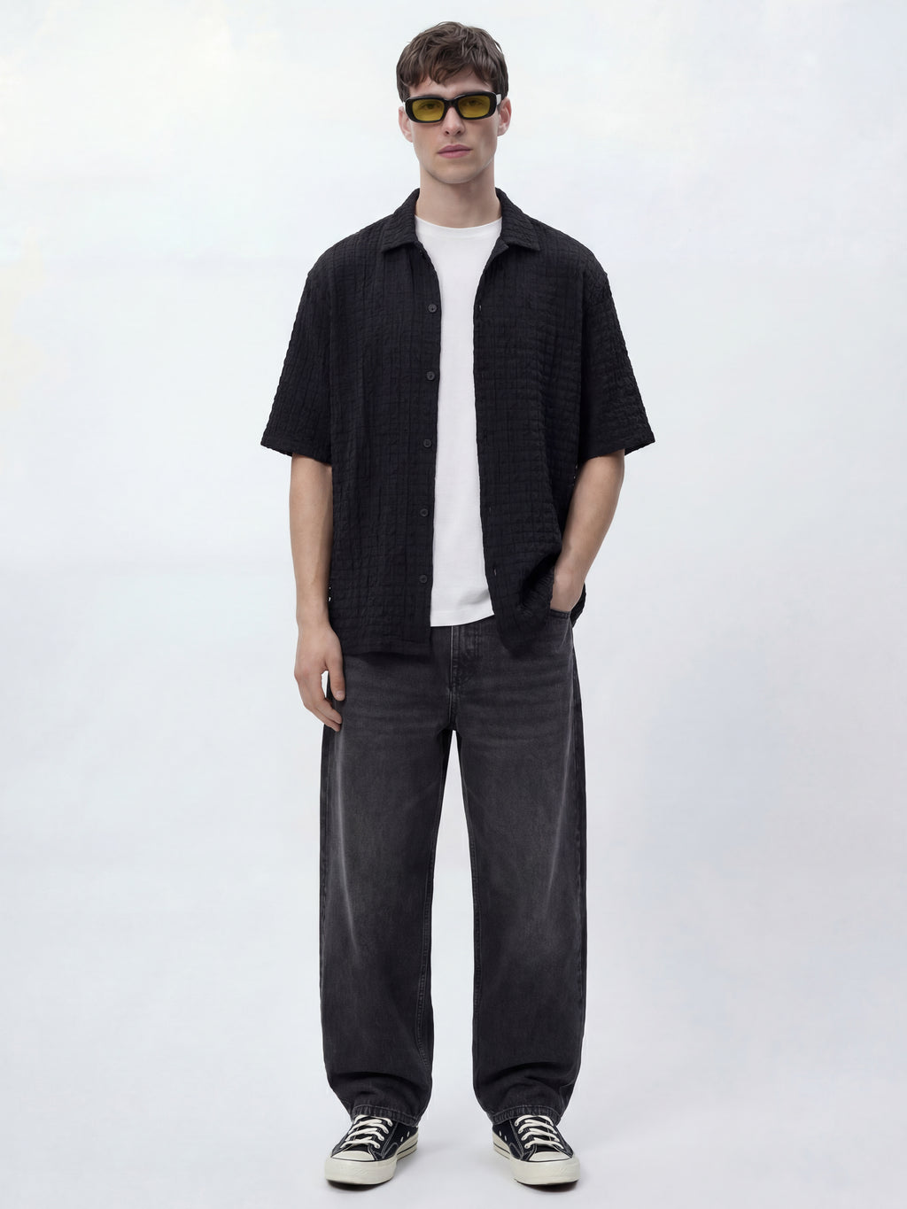 Highlander Men Black Self Design Relaxed Fit Casual Shirt - Black - Image 2