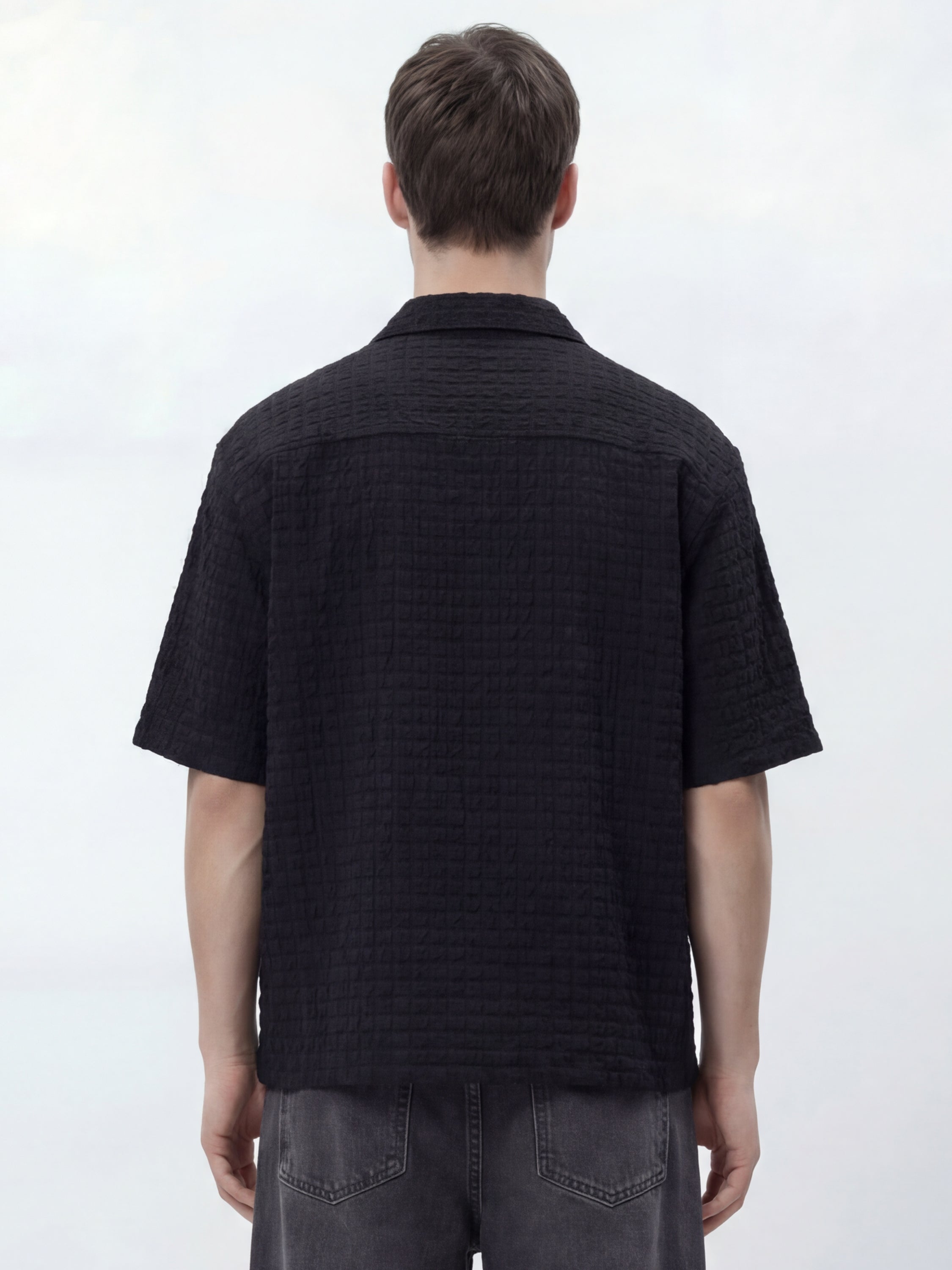 Highlander Men Black Self Design Relaxed Fit Casual Shirt - Black - Image 3