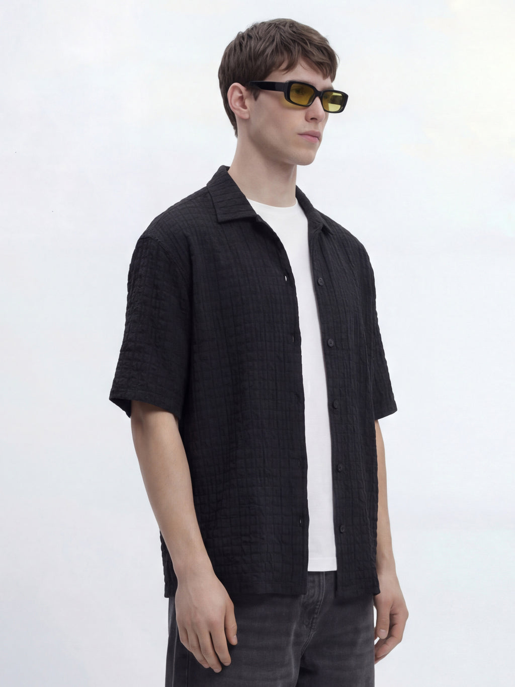 Highlander Men Black Self Design Relaxed Fit Casual Shirt - Black - Image 6
