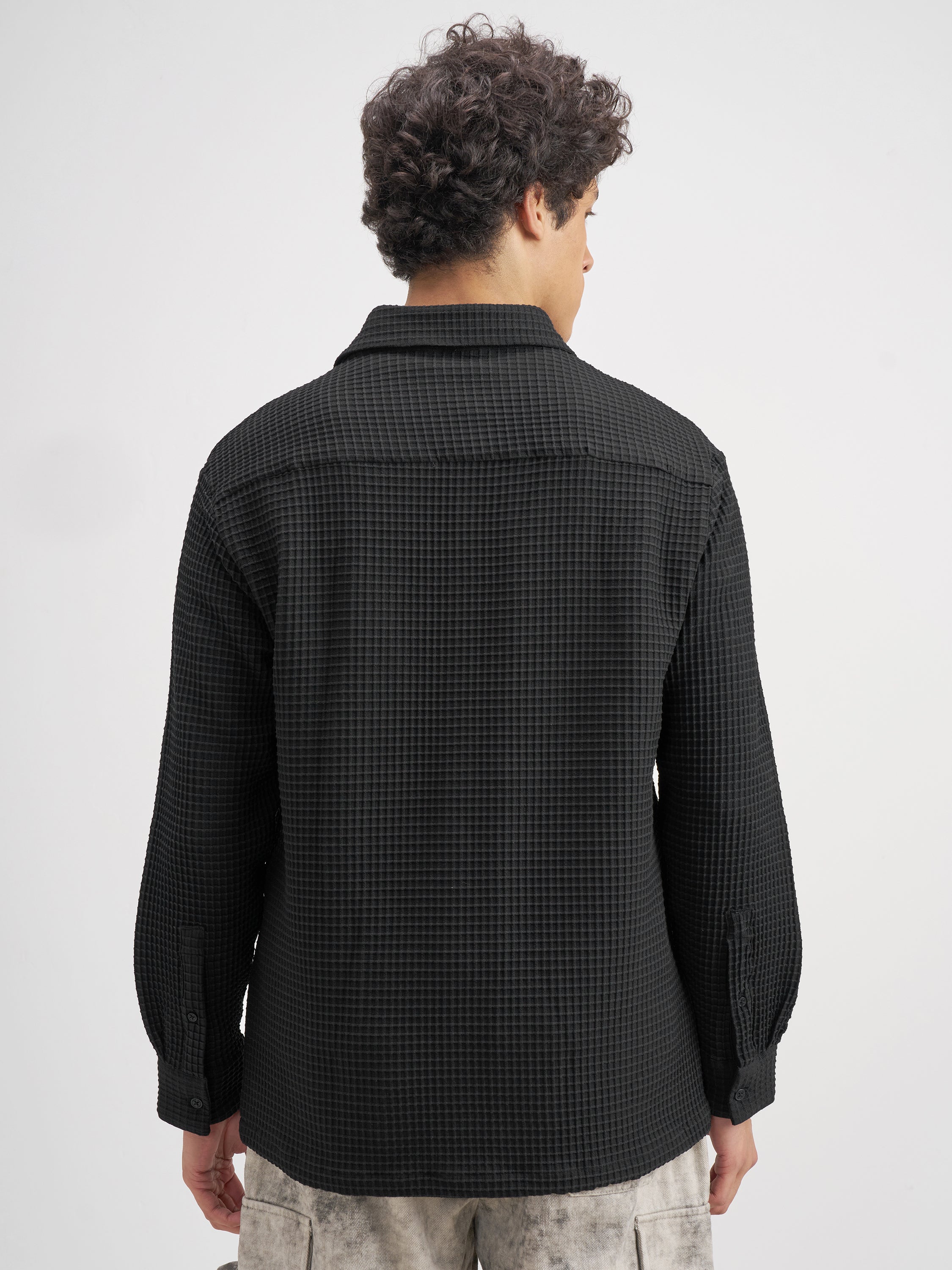 Highlander Men Black Self Design Relaxed Fit Casual Shirt - Black - Image 3
