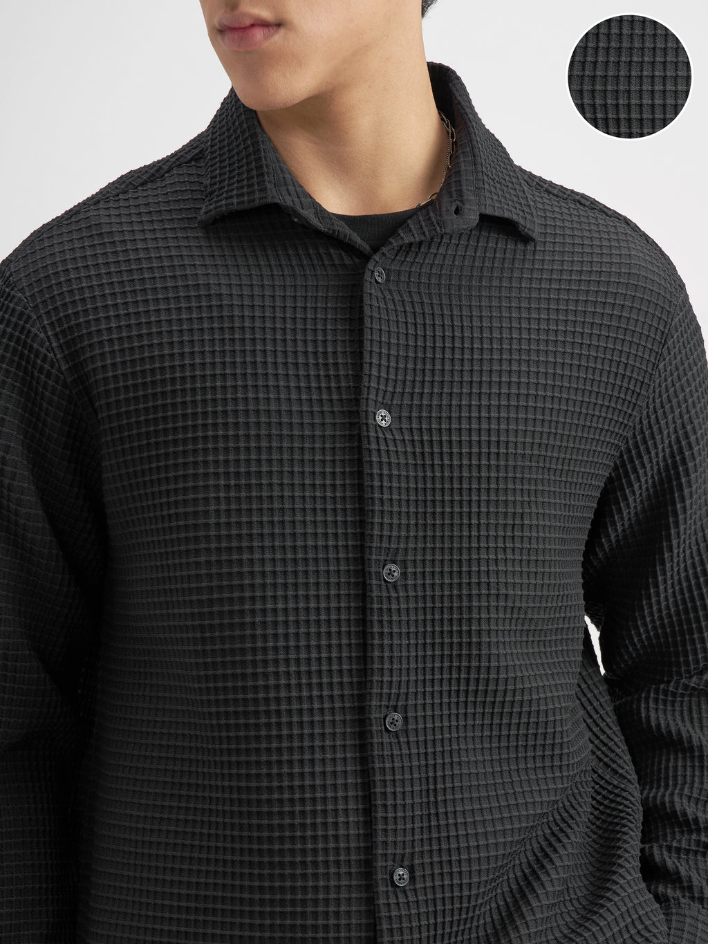 Highlander Men Black Self Design Relaxed Fit Casual Shirt - Black - Image 5
