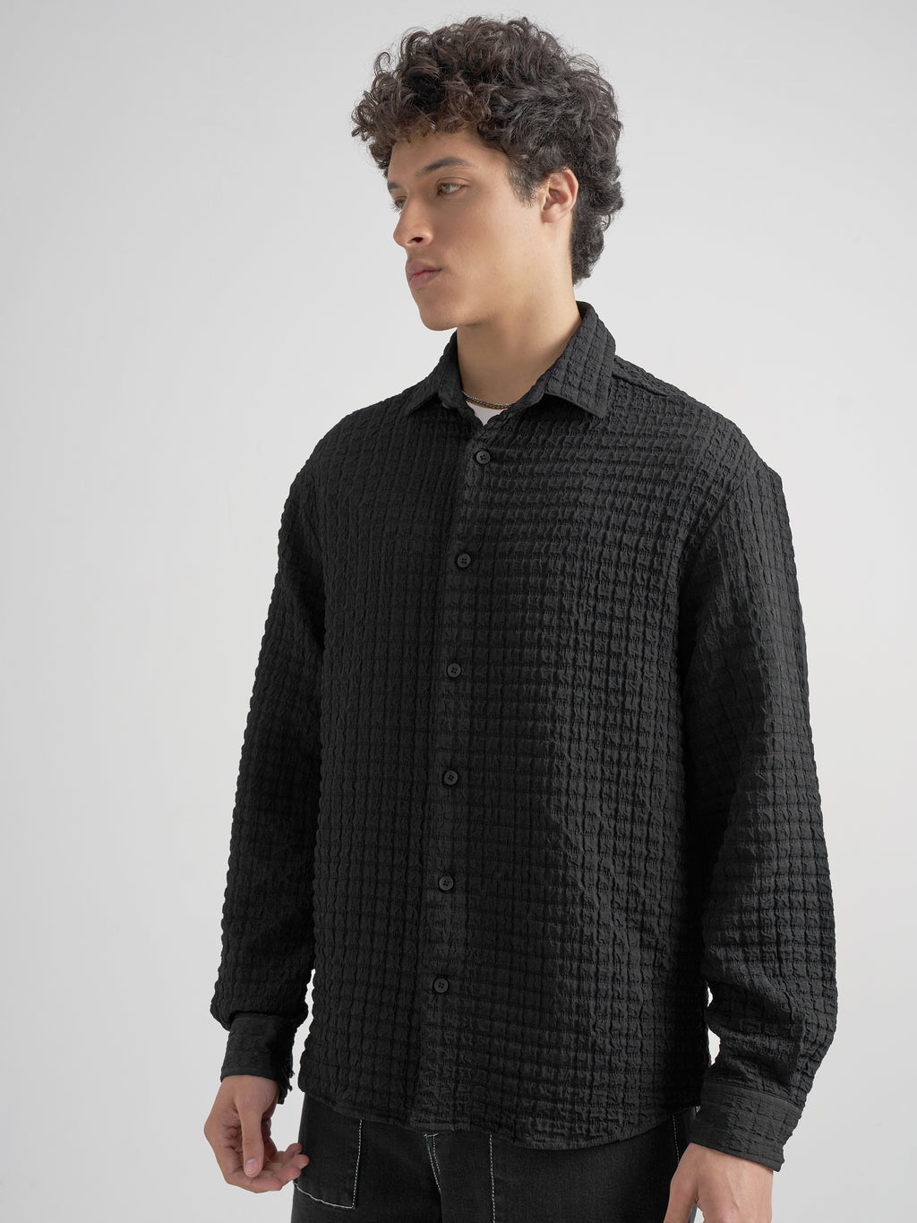 Highlander Men Black Self Design Relaxed Fit Casual Shirt - Black - Image 4