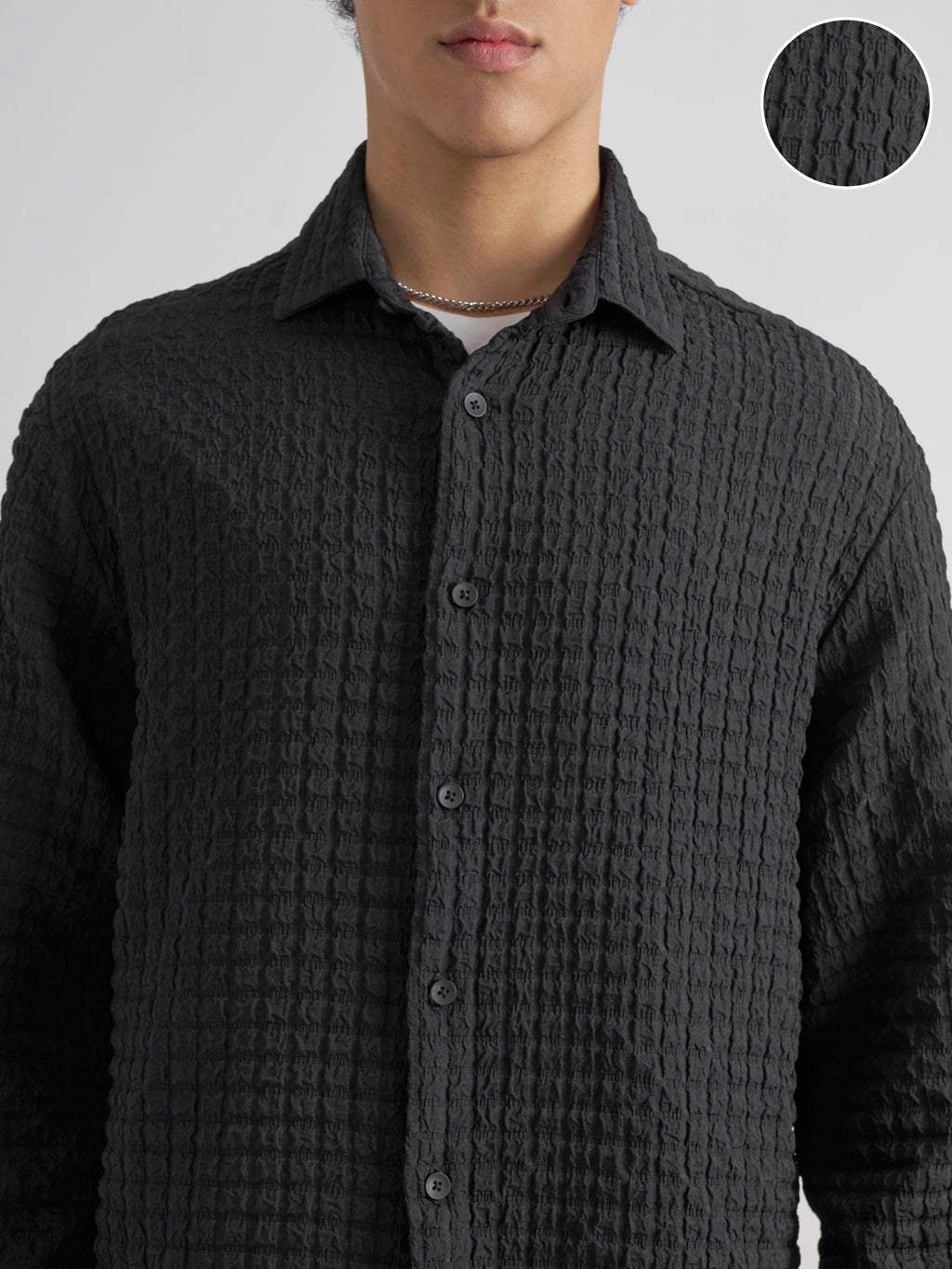 Highlander Men Black Self Design Relaxed Fit Casual Shirt - Black - Image 5