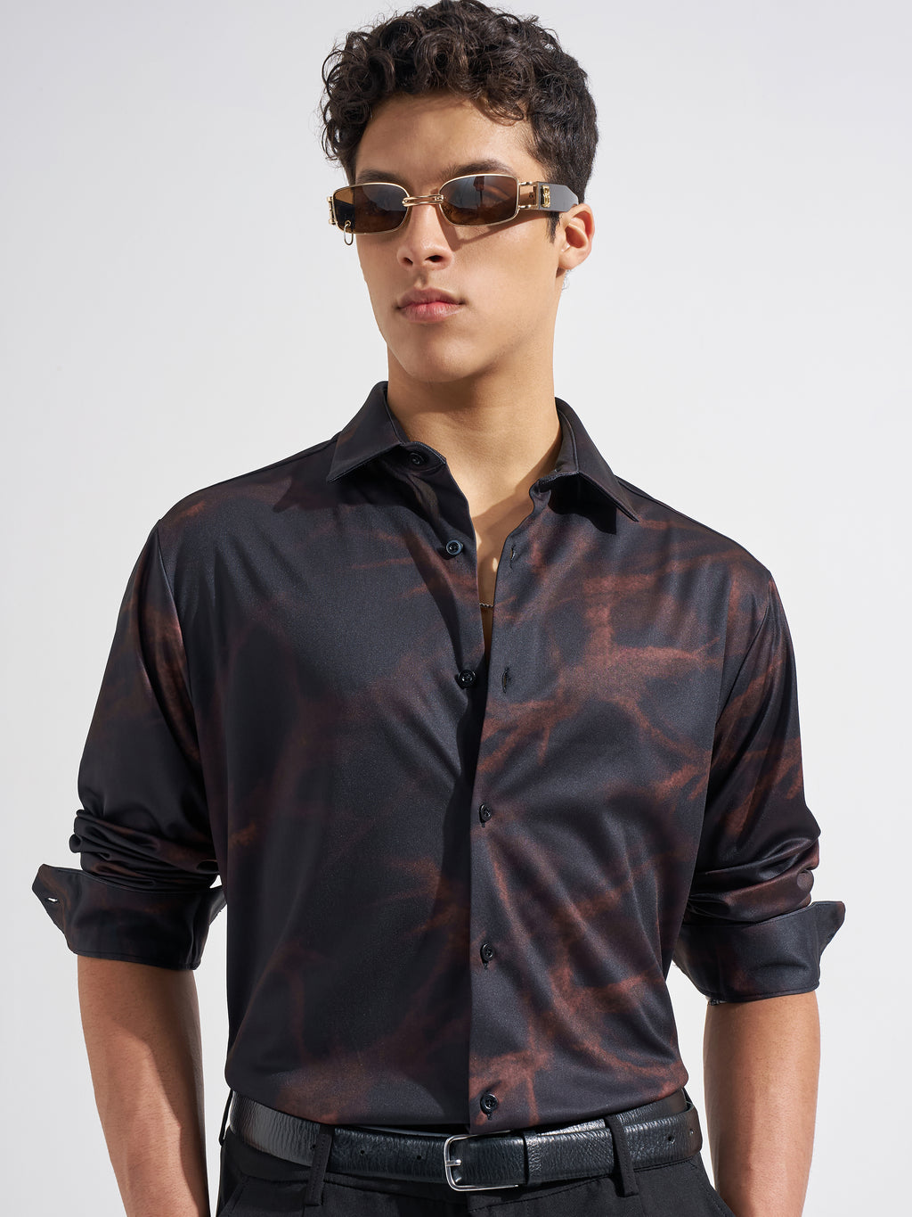 Highlander Men Black Printed Regular Fit Casual Shirt