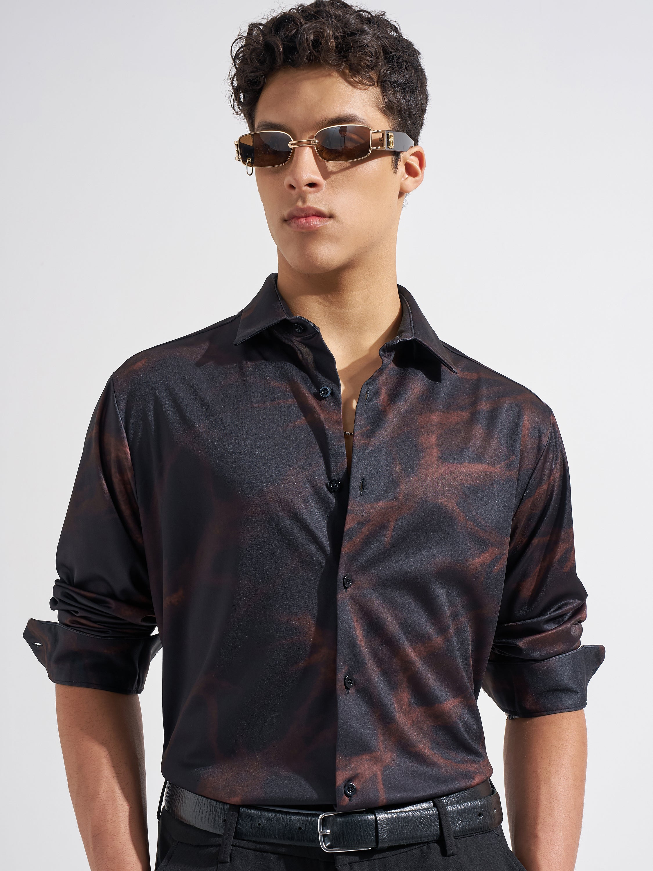 Highlander Men Black Printed Regular Fit Casual Shirt