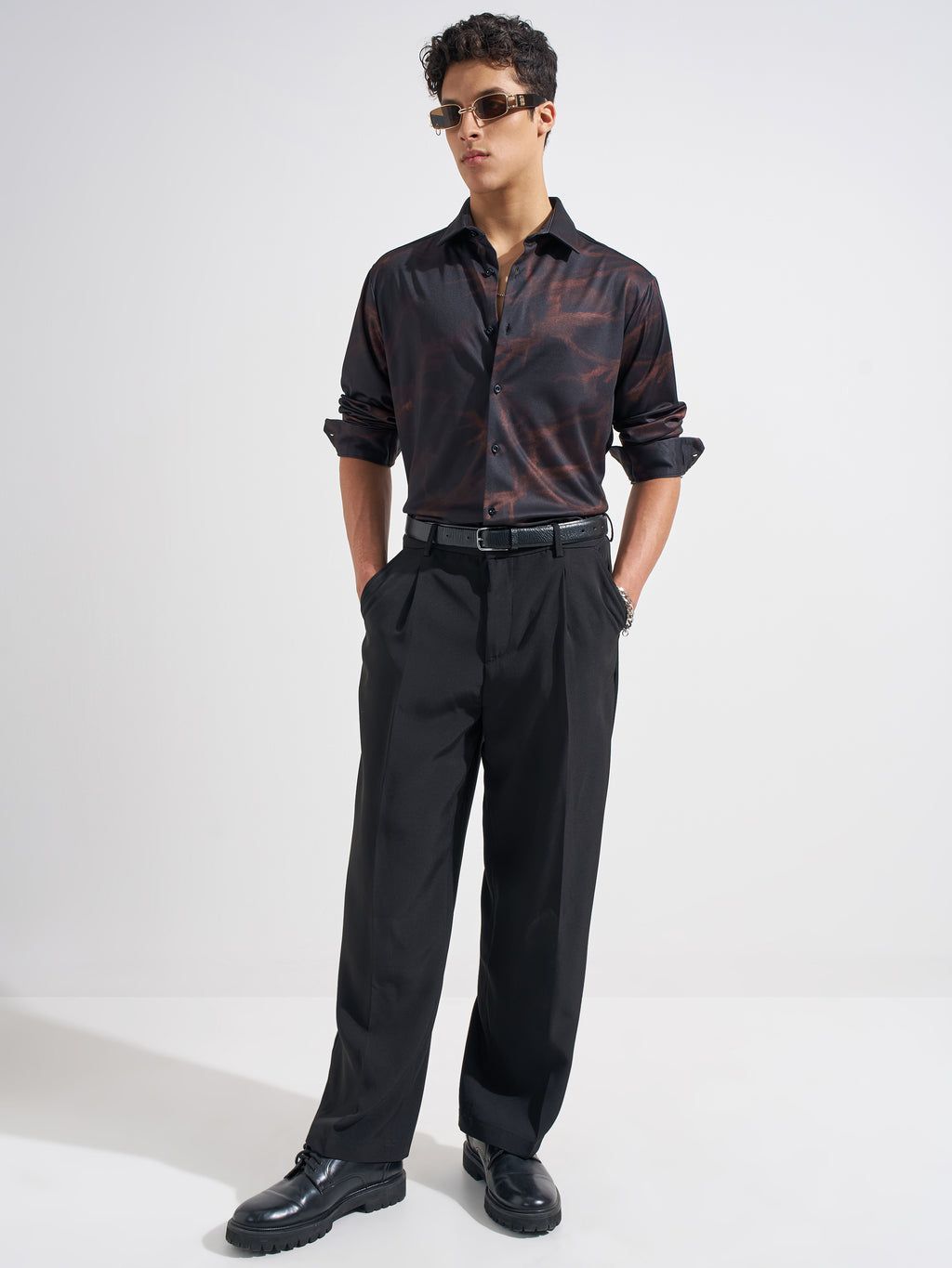 Highlander Men Black Printed Regular Fit Casual Shirt