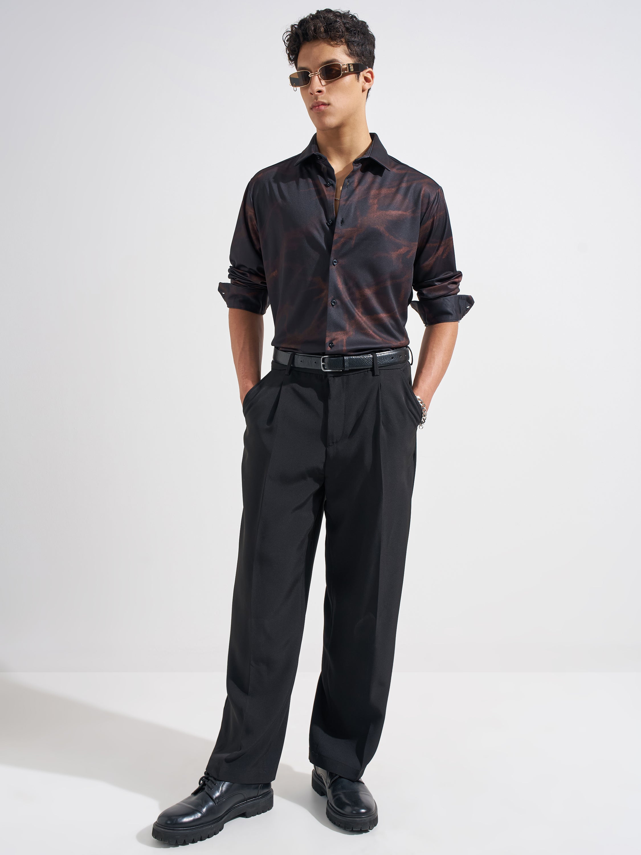 Highlander Men Black Printed Regular Fit Casual Shirt