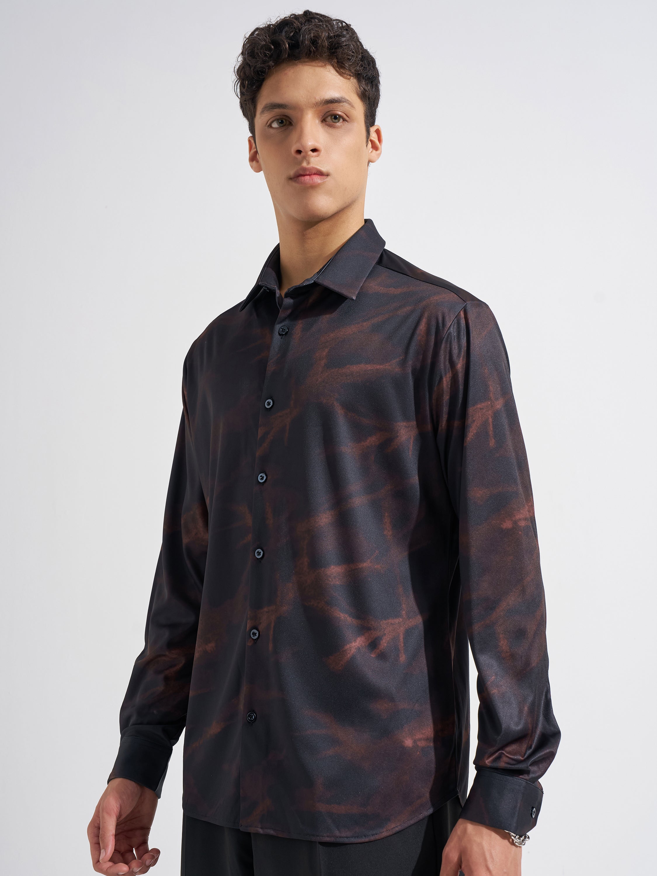 Highlander Men Black Printed Regular Fit Casual Shirt