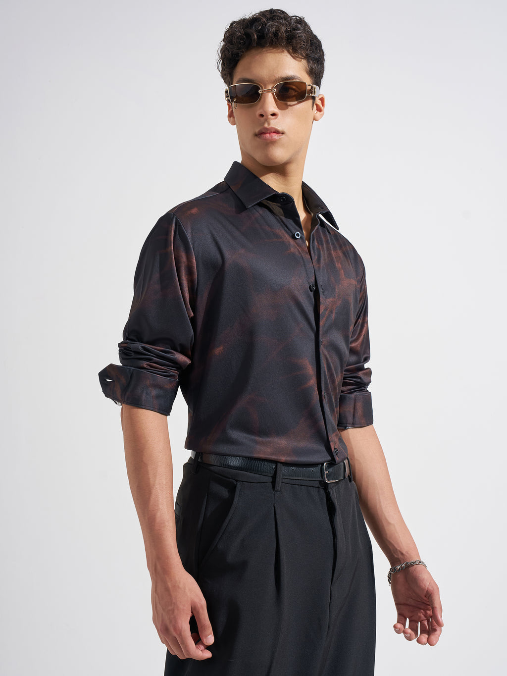 Highlander Men Black Printed Regular Fit Casual Shirt