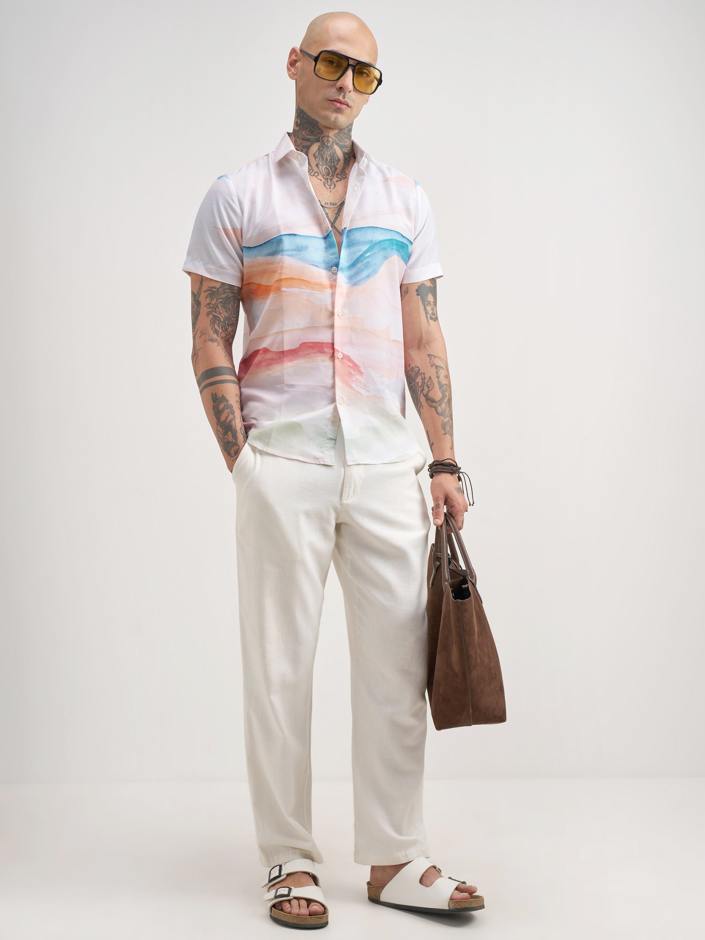 Highlander Men White Printed Slim Fit Casual Shirt - White - Image 2