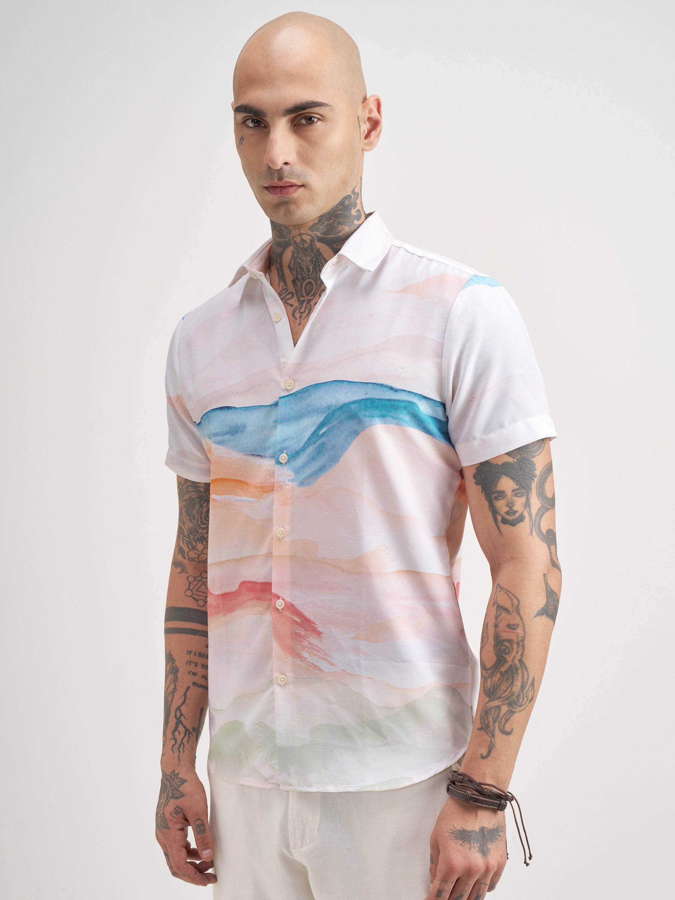 Highlander Men White Printed Slim Fit Casual Shirt - White - Image 4