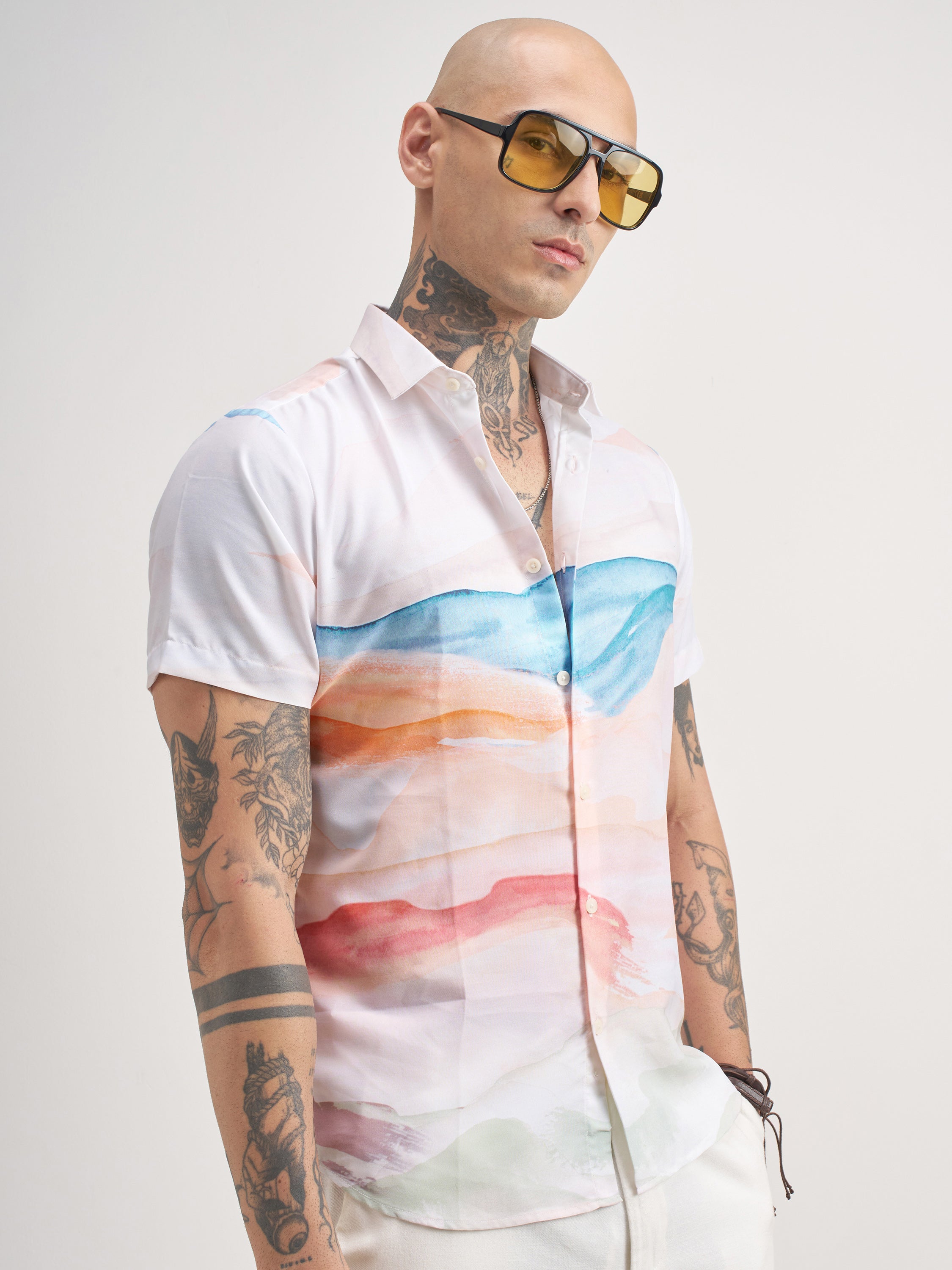 Highlander Men White Printed Slim Fit Casual Shirt - White - Image 6