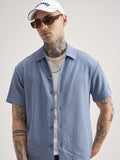 Highlander Men Blue Self Design Regular Fit Casual Shirt - Blue - Image 1