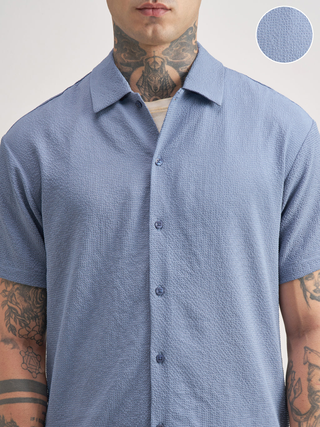 Highlander Men Blue Self Design Regular Fit Casual Shirt - Blue - Image 5