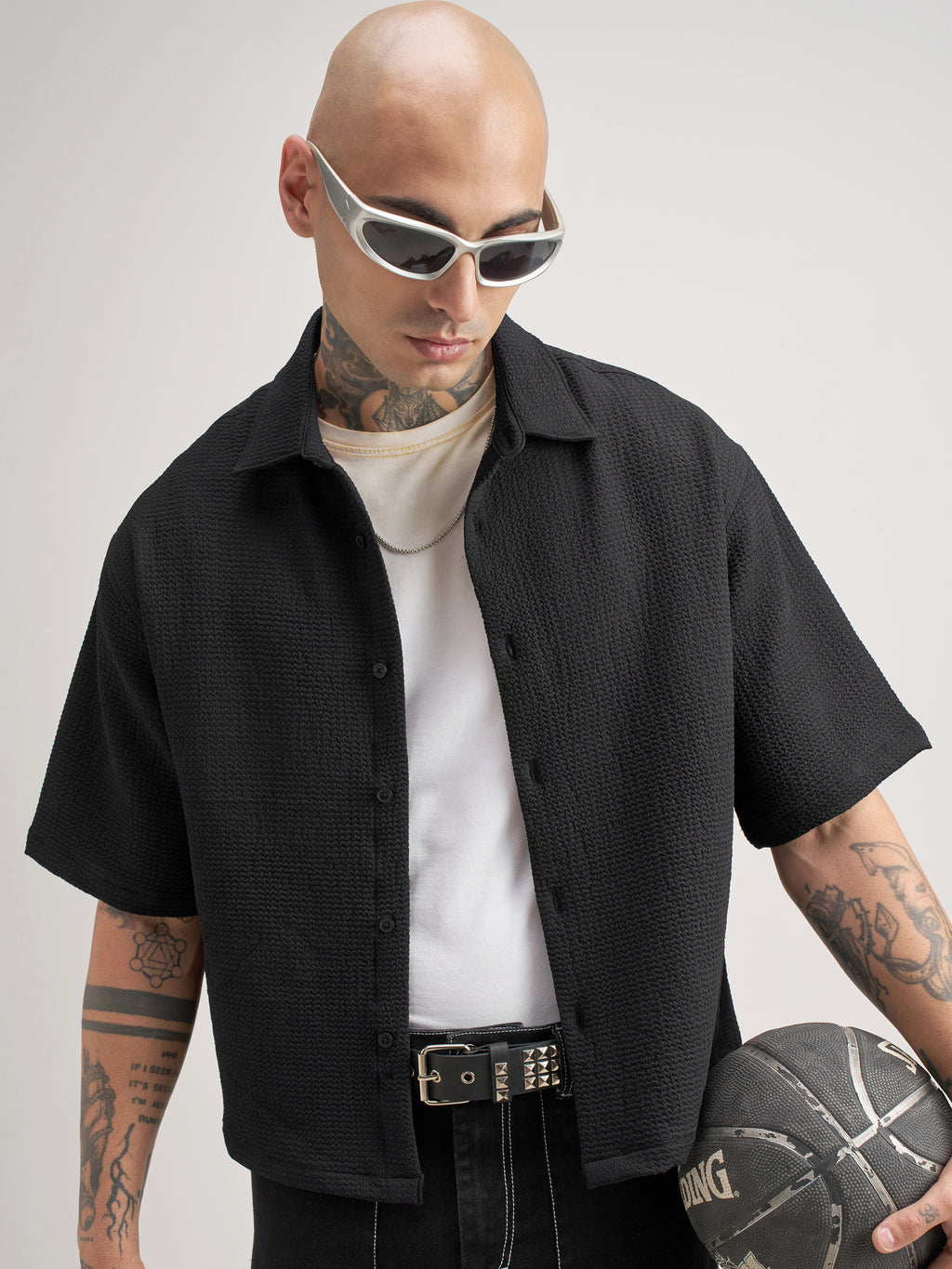 Highlander Men Black Self Design Boxy Fit Casual Shirt - Black - Image 1
