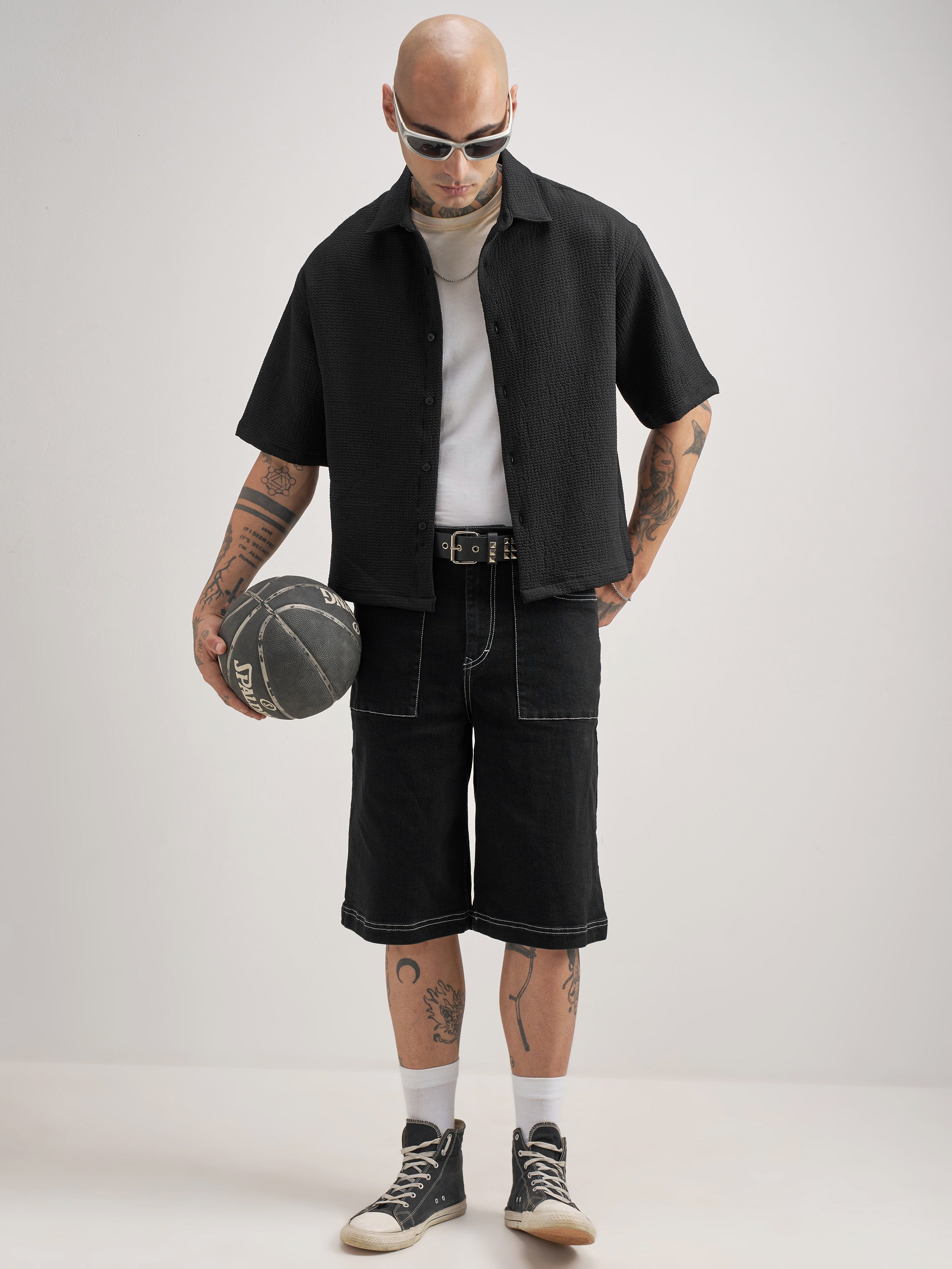 Highlander Men Black Self Design Boxy Fit Casual Shirt - Black - Image 2