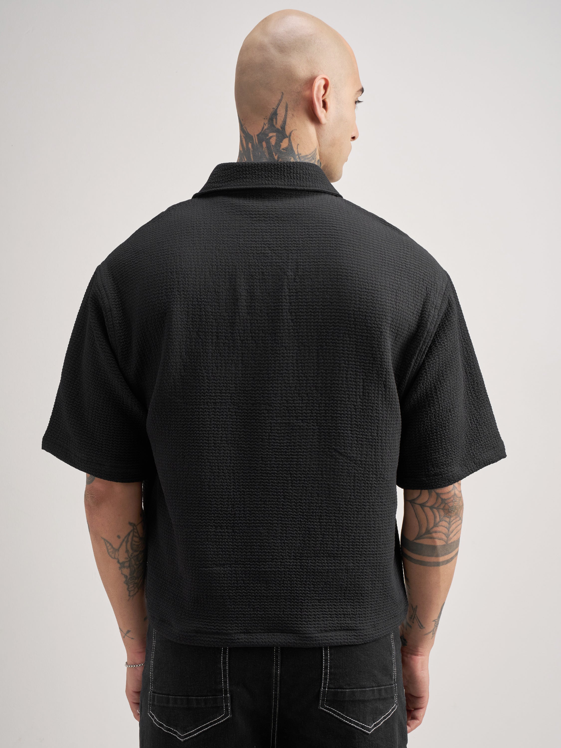 Highlander Men Black Self Design Boxy Fit Casual Shirt - Black - Image 3
