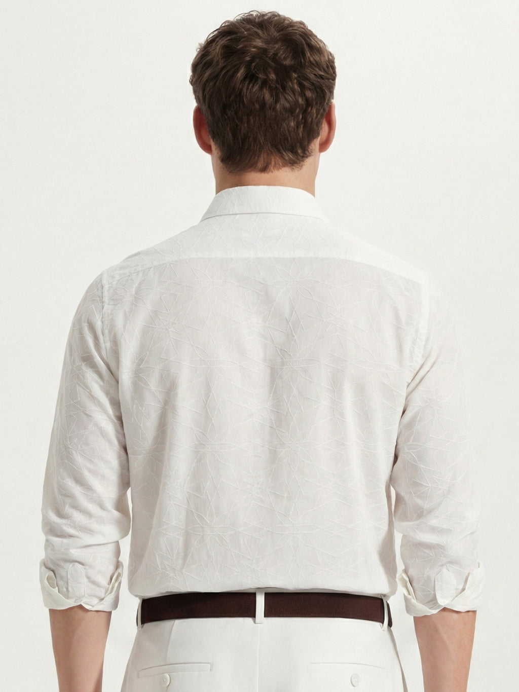 Highlander Men White Self Design Slim Fit Casual Shirt - White - Image 3
