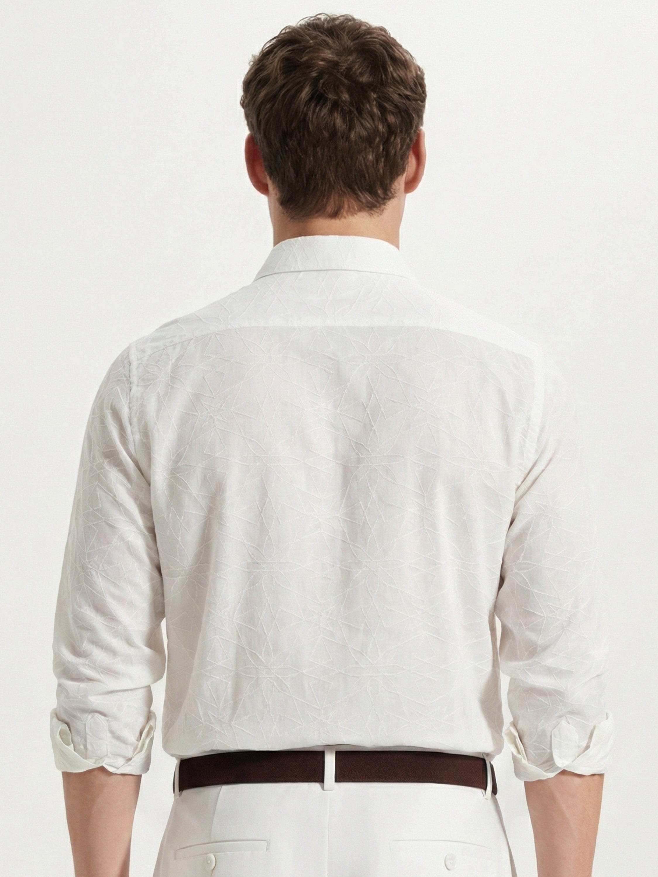 Highlander Men White Self Design Slim Fit Casual Shirt - White - Image 3