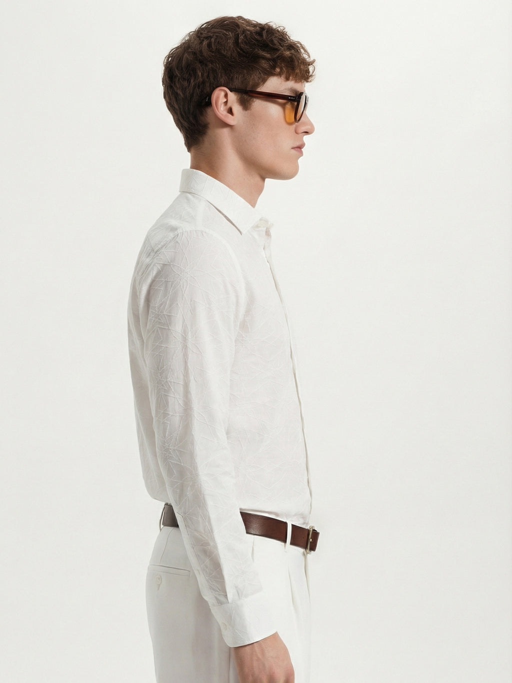 Highlander Men White Self Design Slim Fit Casual Shirt - White - Image 4
