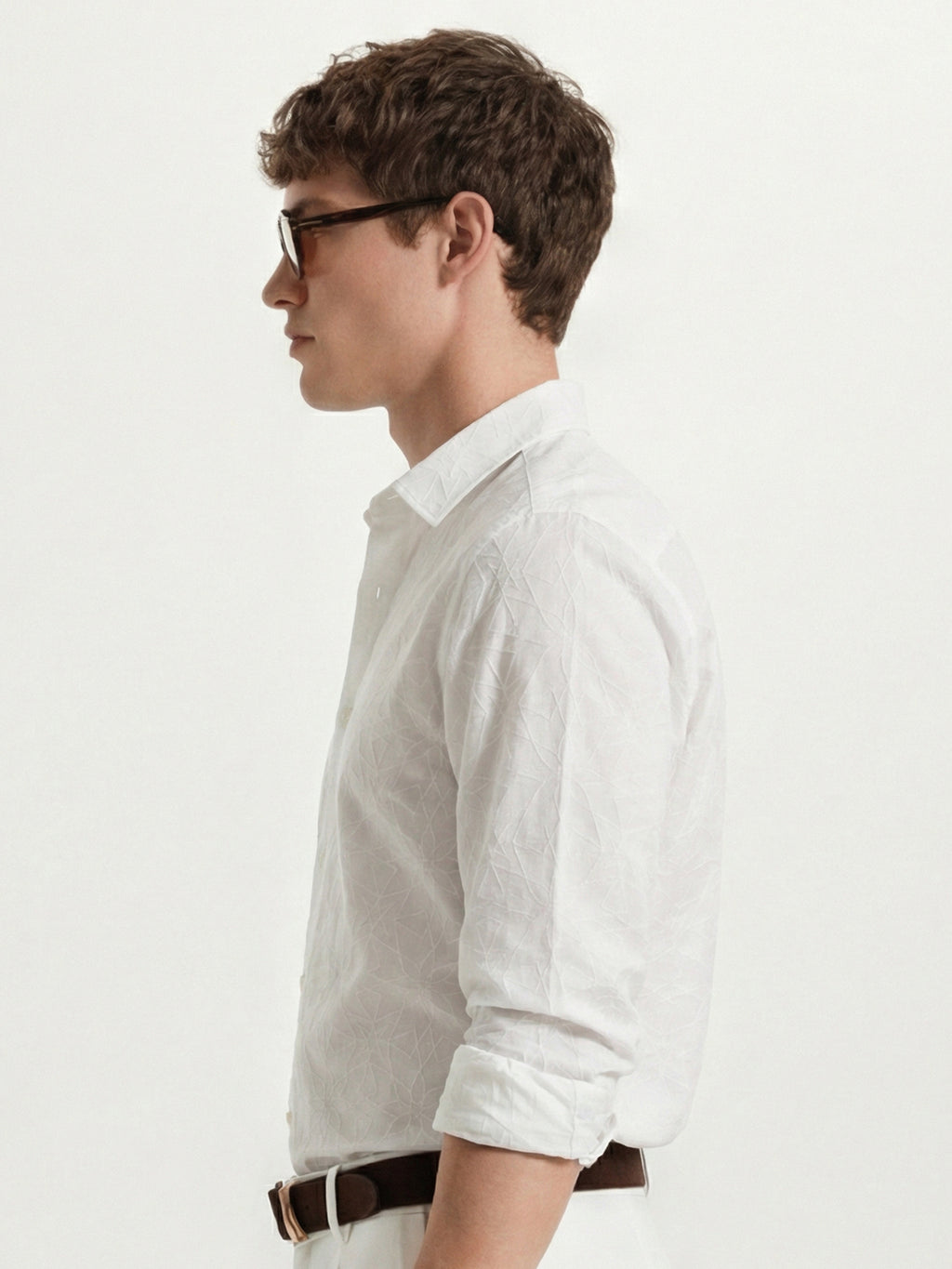 Highlander Men White Self Design Slim Fit Casual Shirt - White - Image 5