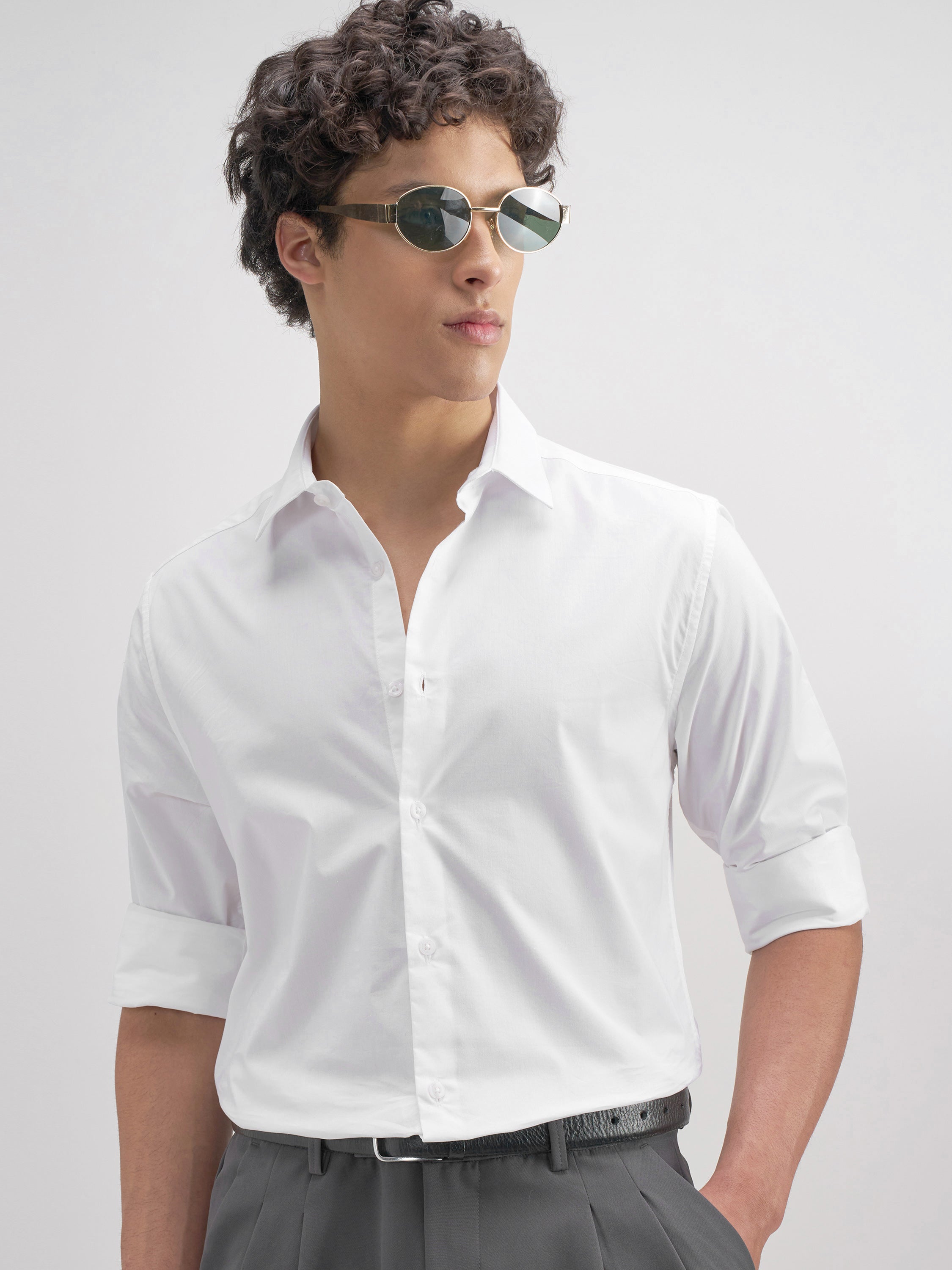 Highlander Men White Solid Slim Fit Casual Shirt - White - Image 1